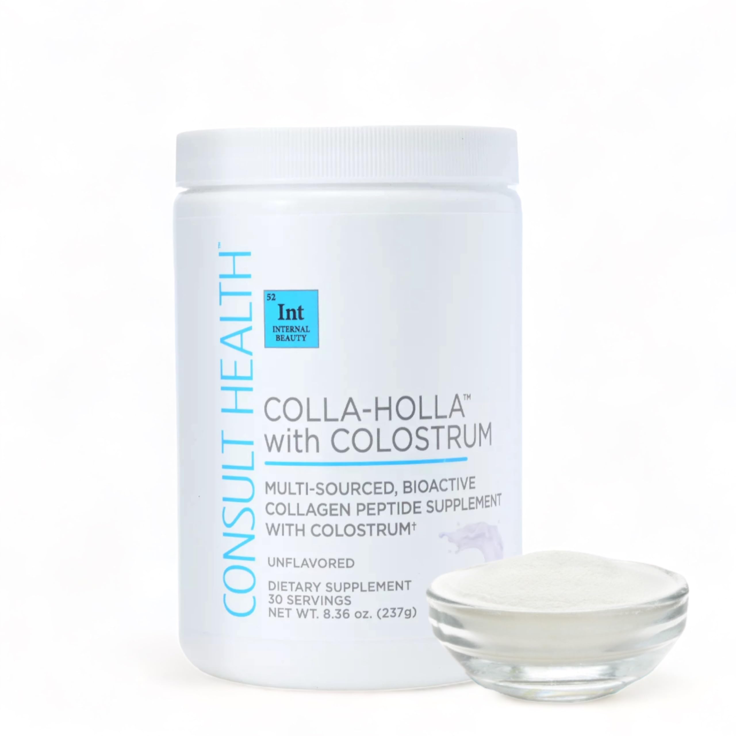 Consult Health Colla Holla Collagen Powder 315g mixed in a glass