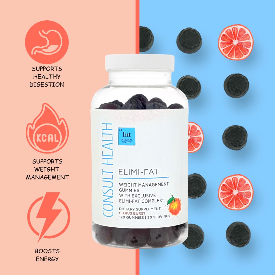 Consult Health Elimi-Fat Gummies with fresh oranges