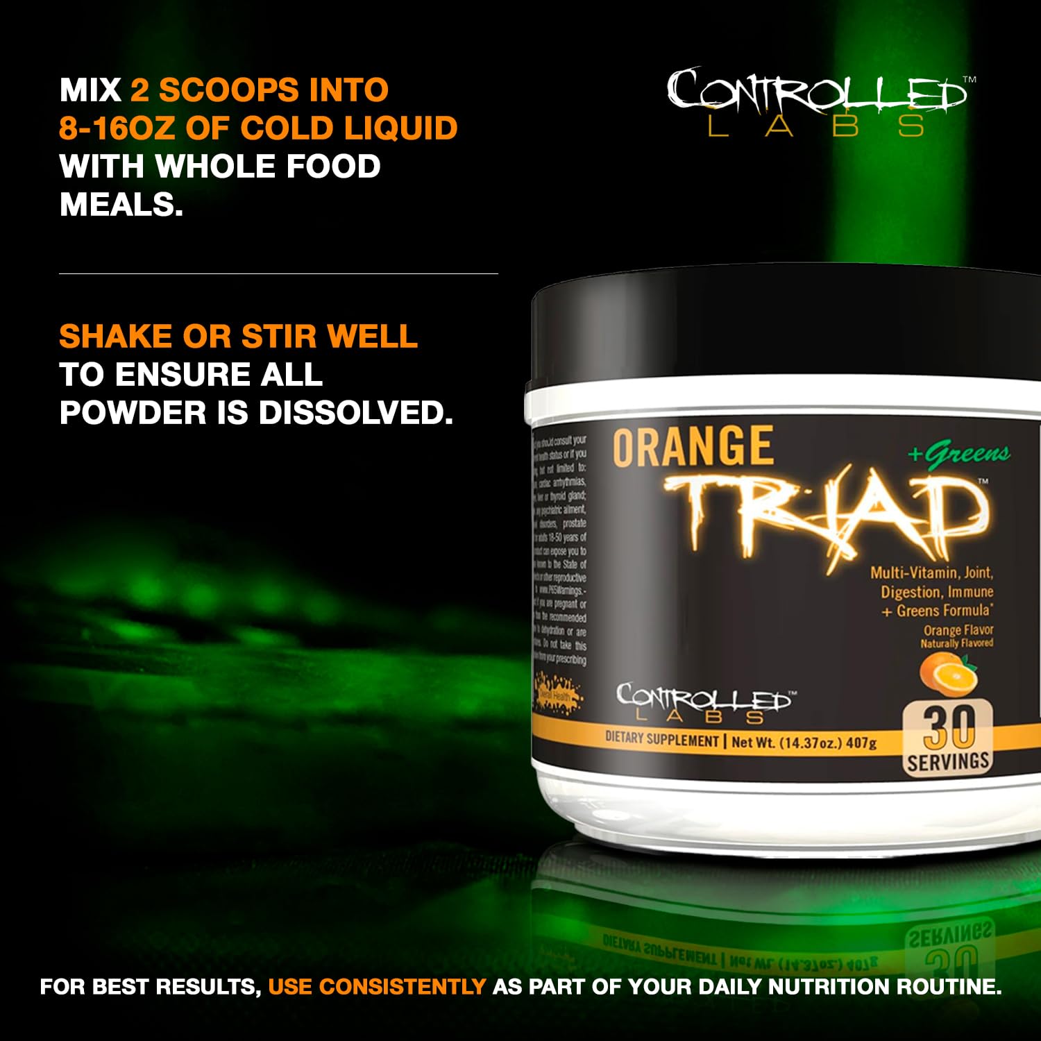 CONTROLLED LABS Orange Triad + Greens multivitamin nutritional information