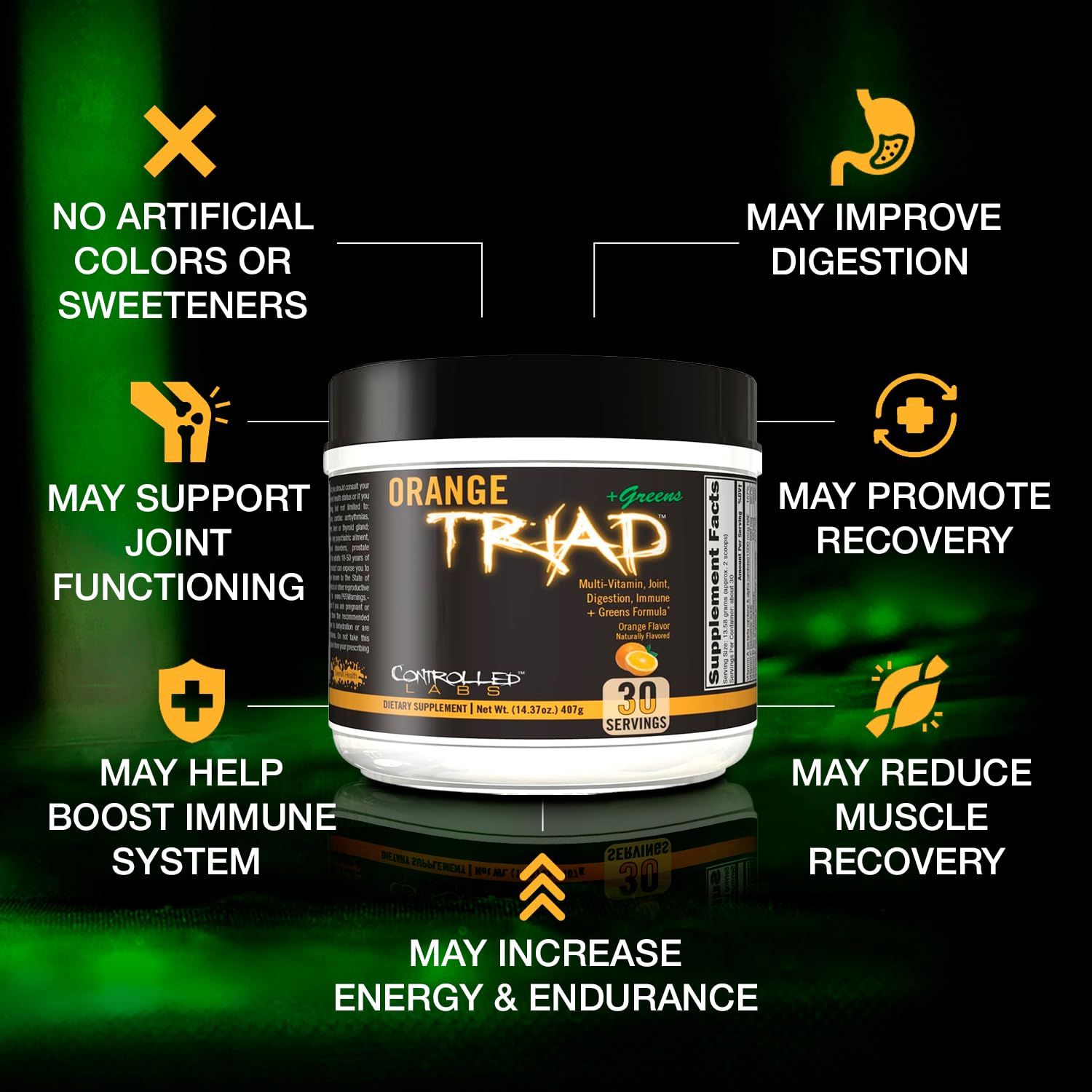 CONTROLLED LABS Orange Triad + Greens multivitamin packaging