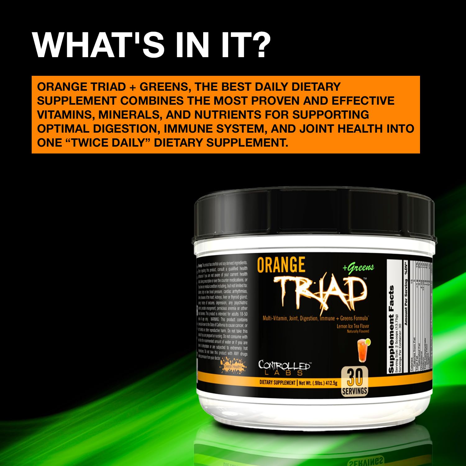 CONTROLLED LABS Orange Triad + Greens Multivitamin serving suggestion