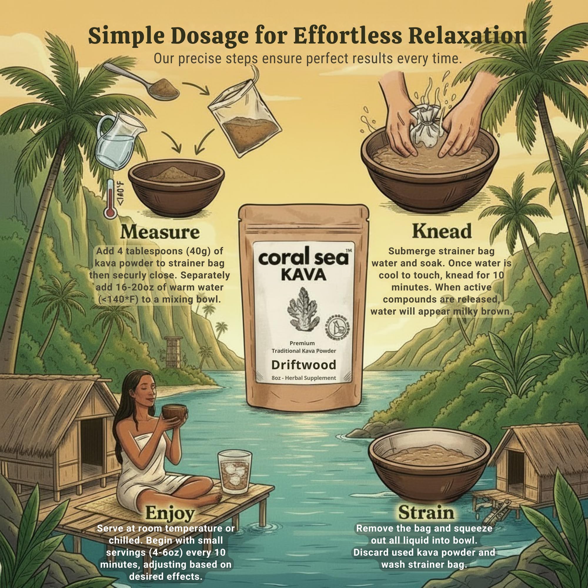 Coral Sea Kava Kava Powder 240g back view packaging