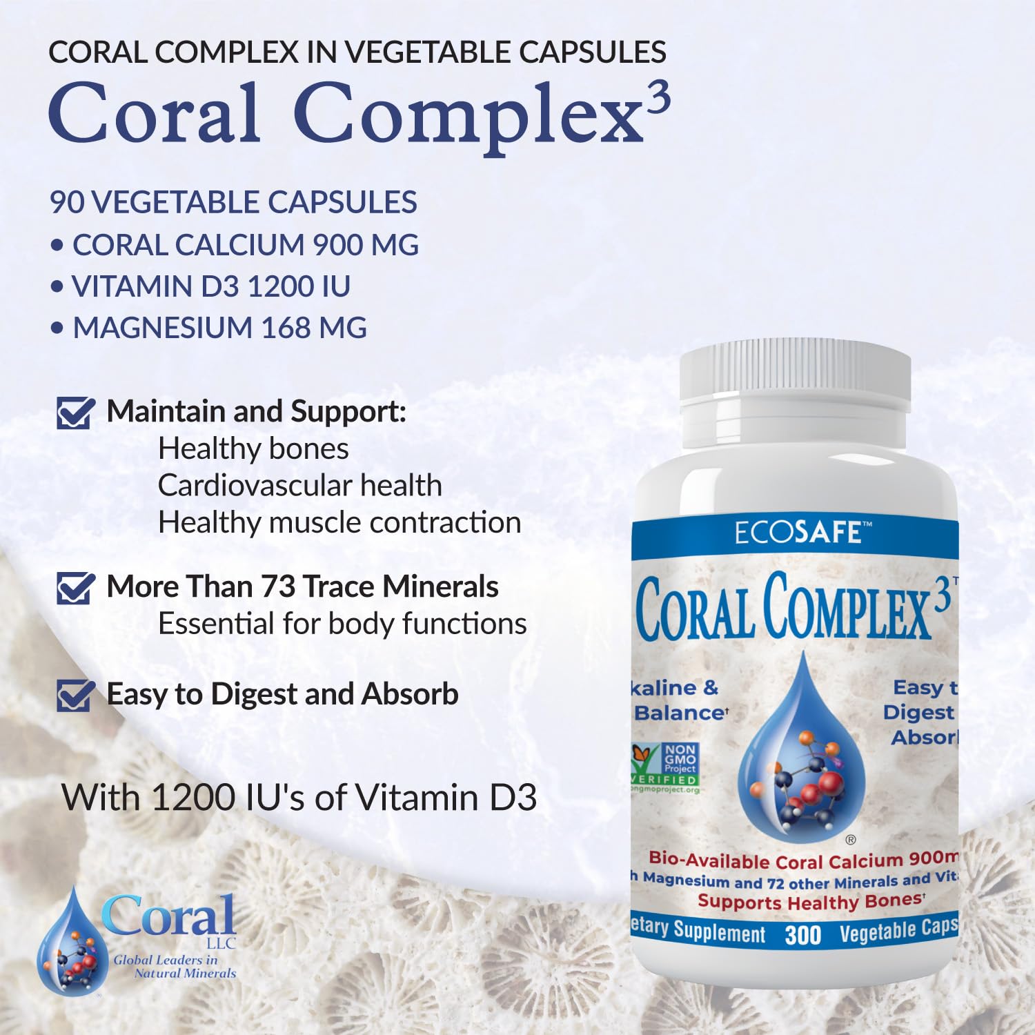 Coral White Coral Calcium 900mg supplement capsules close-up