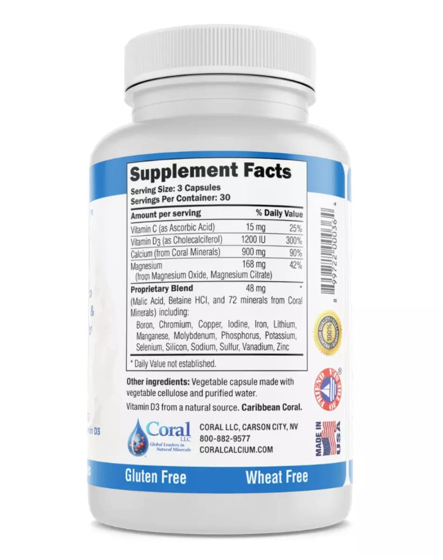 Coral White Coral Complex 3 supplement back view with nutritional information