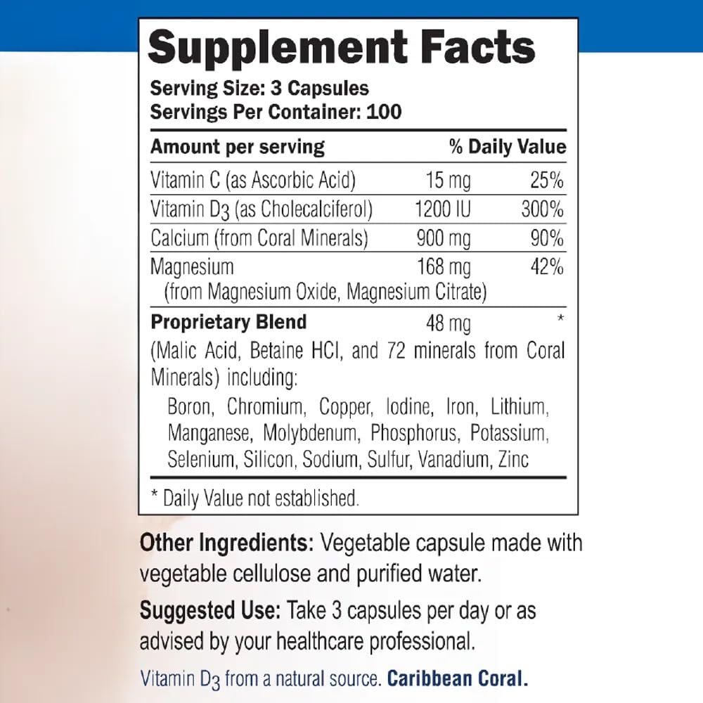 Coral White Coral Complex 3 supplement side view showing ingredients