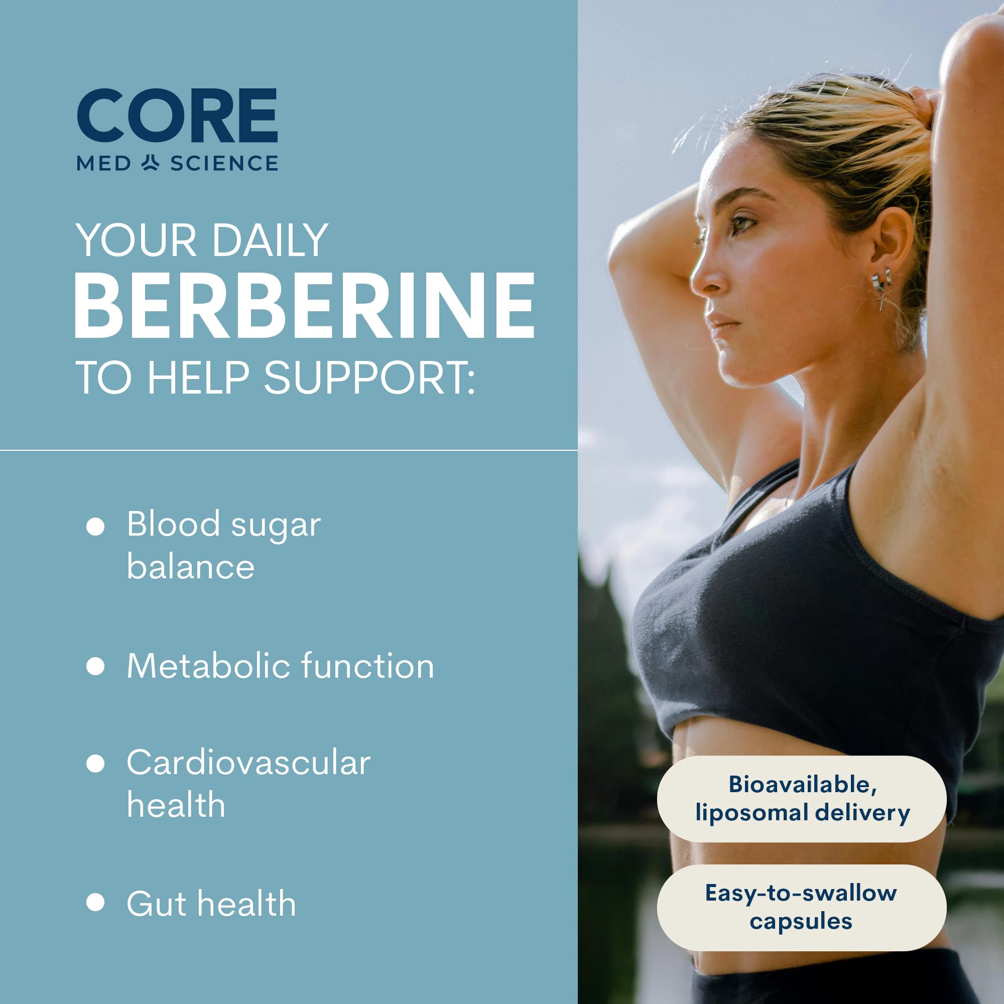 Core Med Science Berberine & Alpha Lipoic Acid supplement capsules close-up