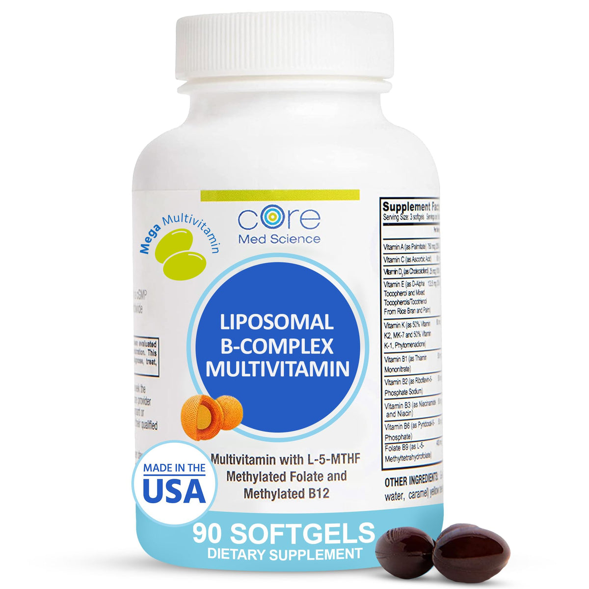 Core Med Science Liposomal Active B-Complex Multivitamin softgels front view