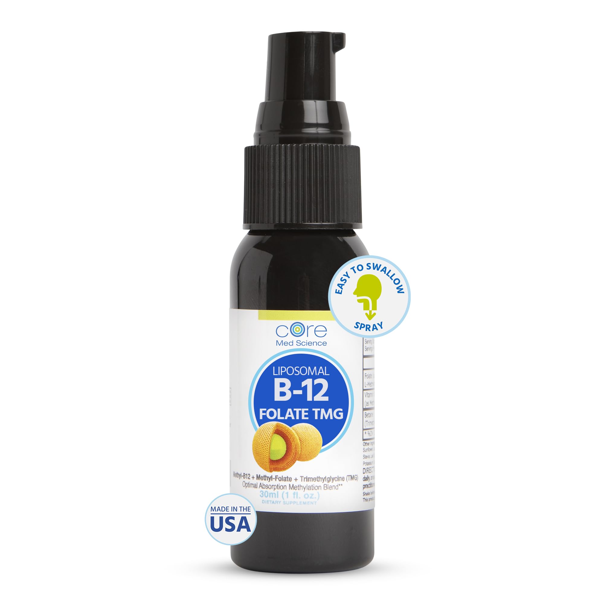 Core Med Science Liposomal B12 Folate TMG liquid spray bottle front view