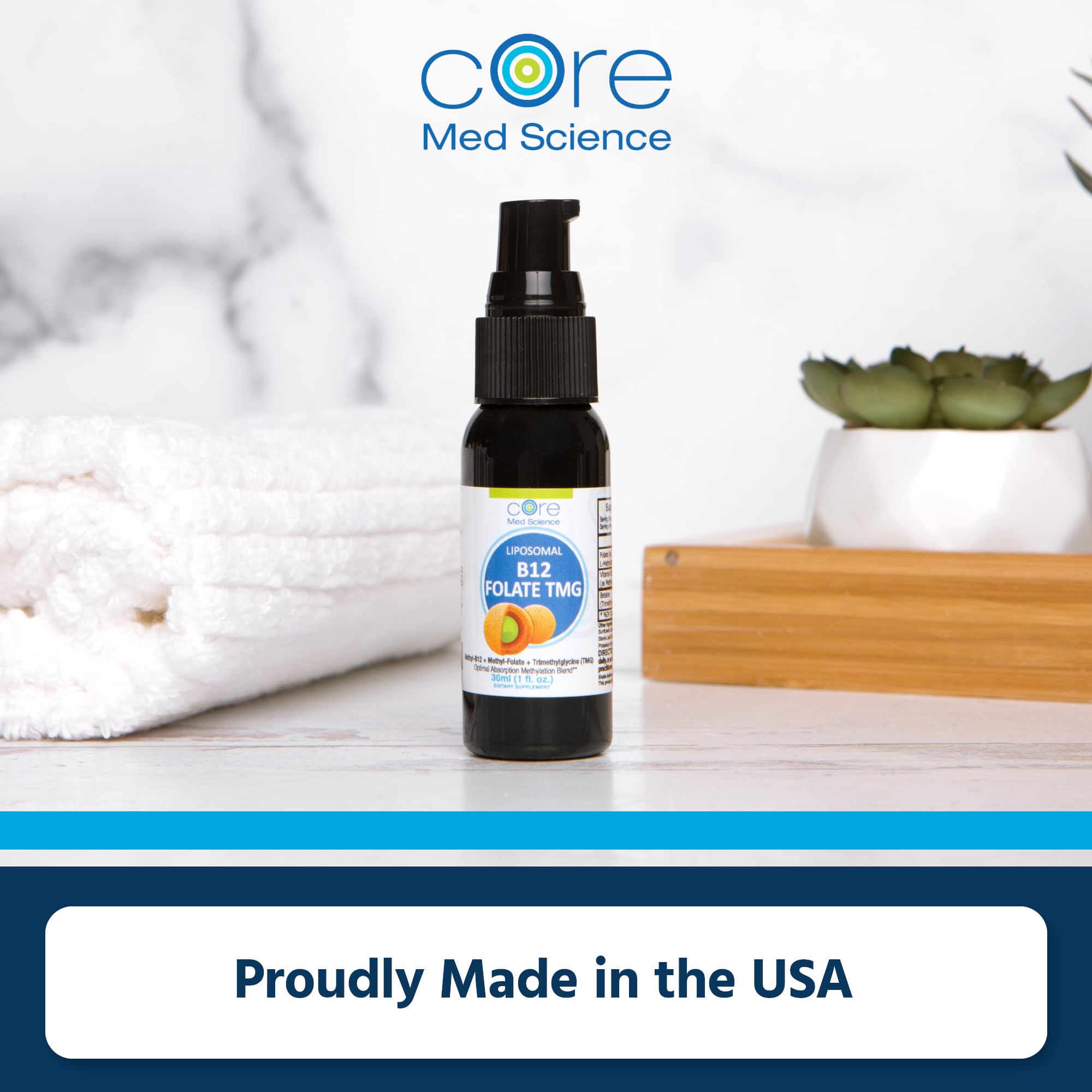 Core Med Science Liposomal B12 Folate TMG liquid spray with measuring spoon