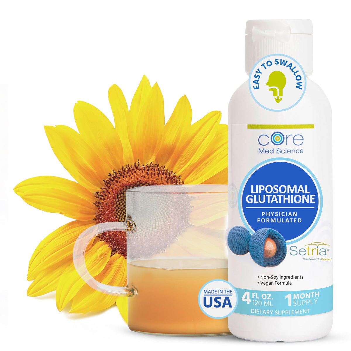 Core Med Science Liposomal Glutathione 500mg liquid supplement front view