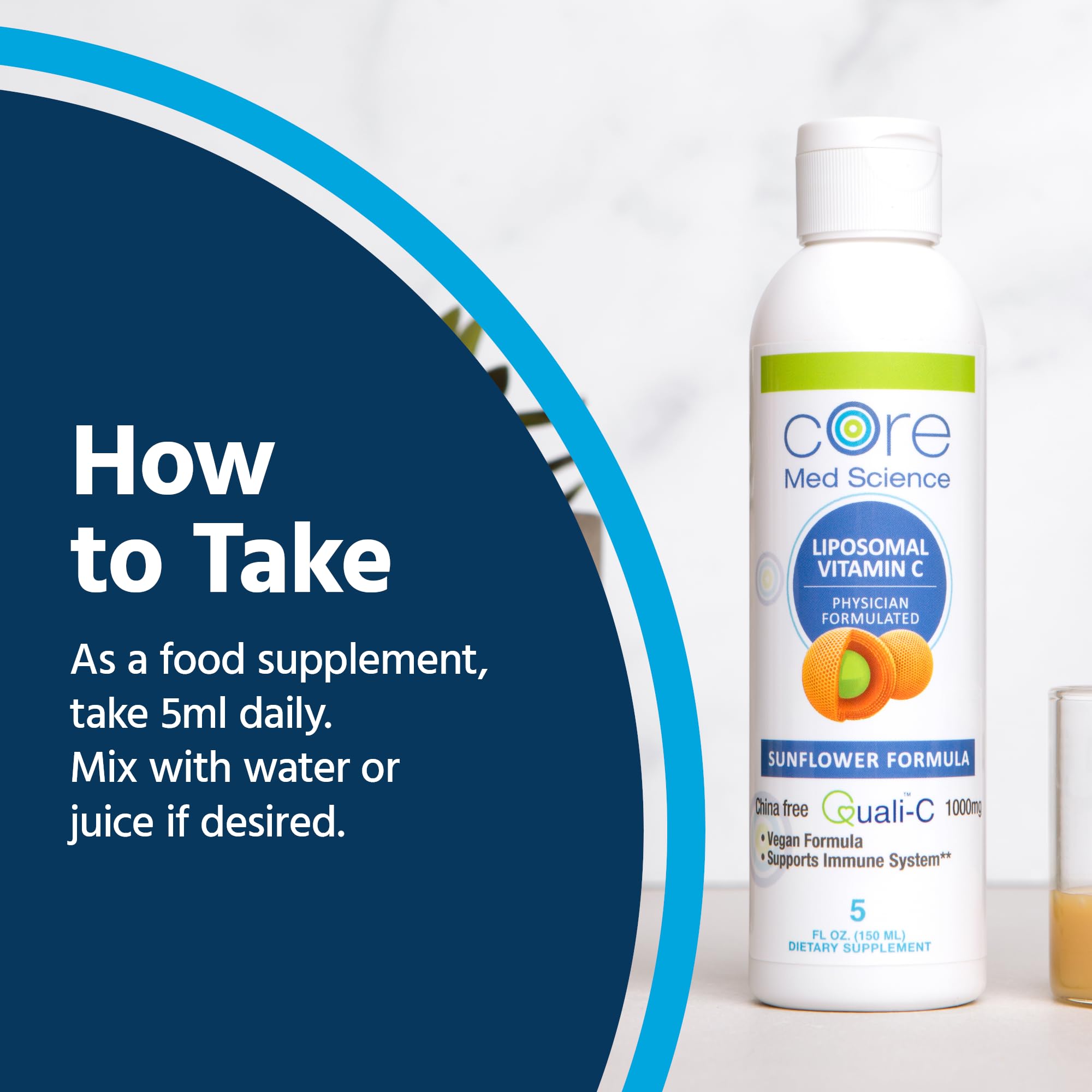 Core Med Science Liposomal Liquid Vitamin C on a wooden table