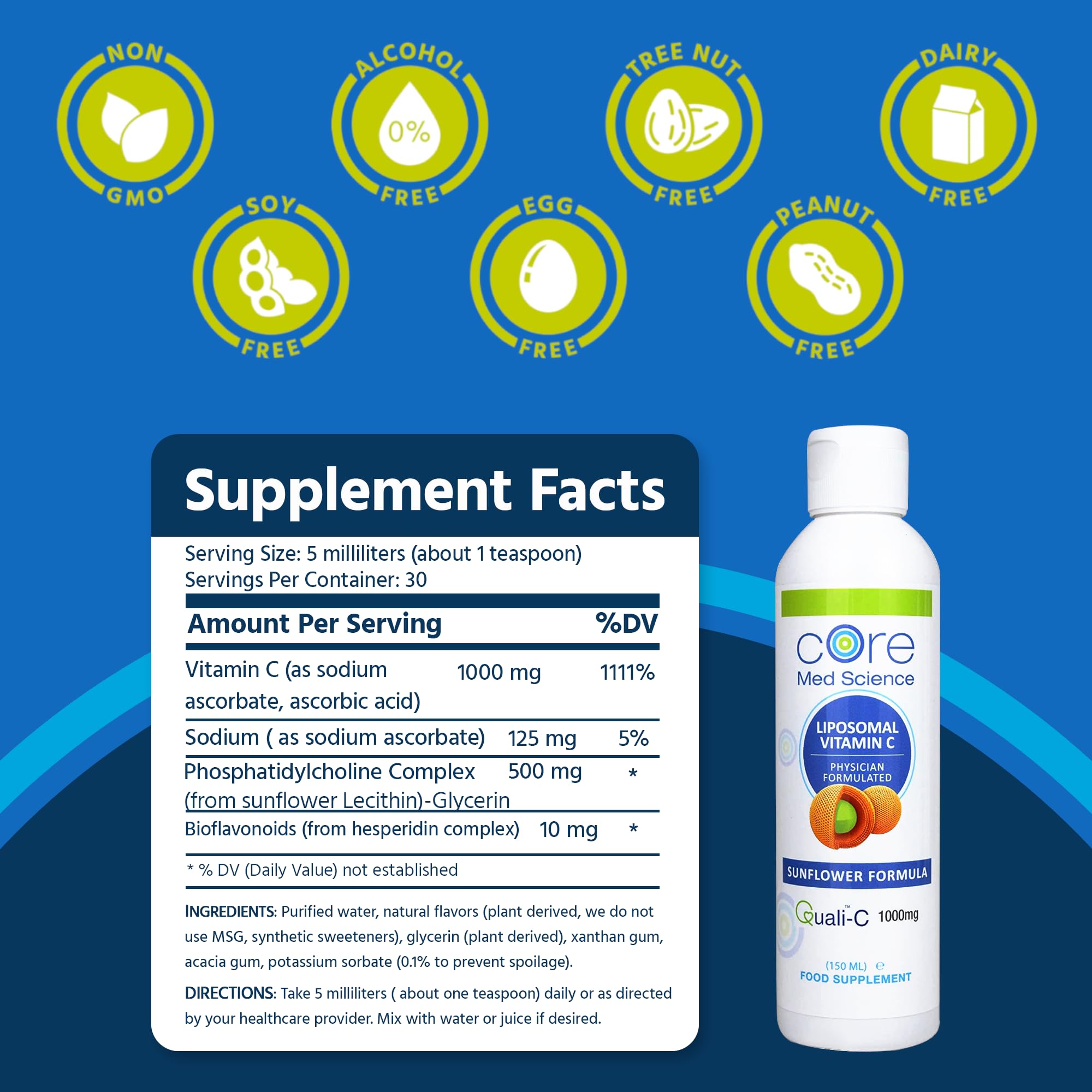 Core Med Science Liposomal Liquid Vitamin C with measuring cap