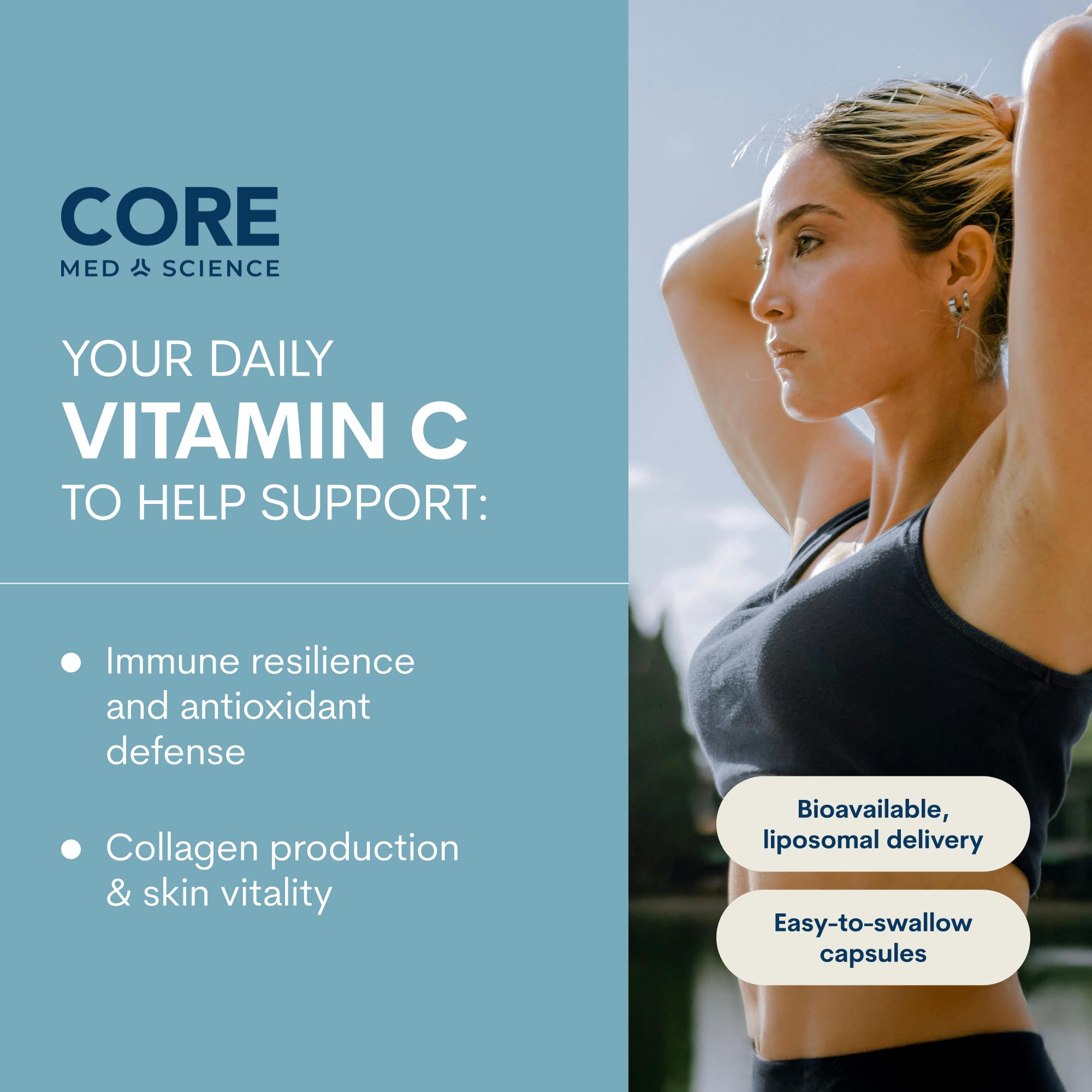 Core Med Science Liposomal Vitamin C 180 capsules side view
