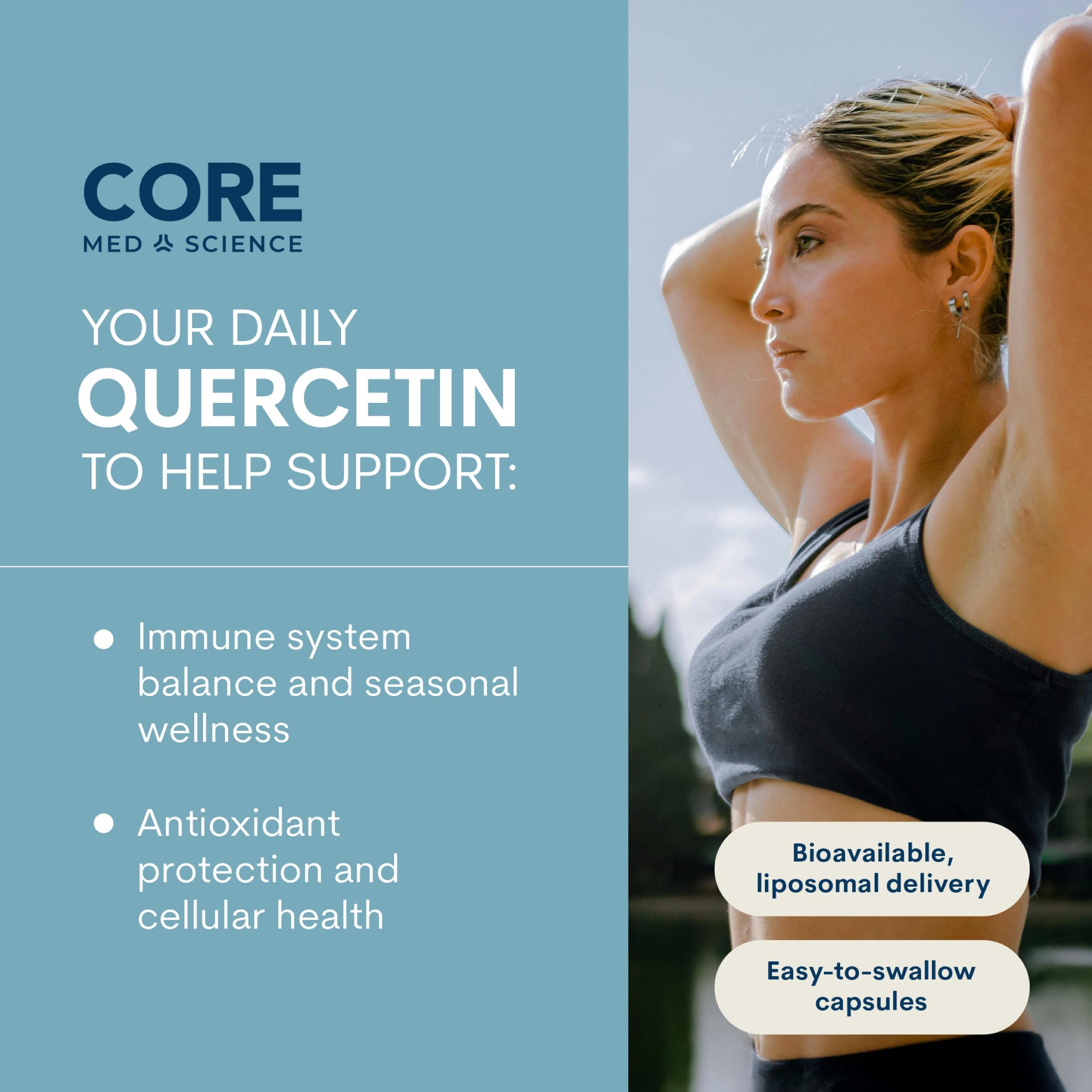 Core Med Science Quercetin Liposomal Supplement 200mg bottle side view