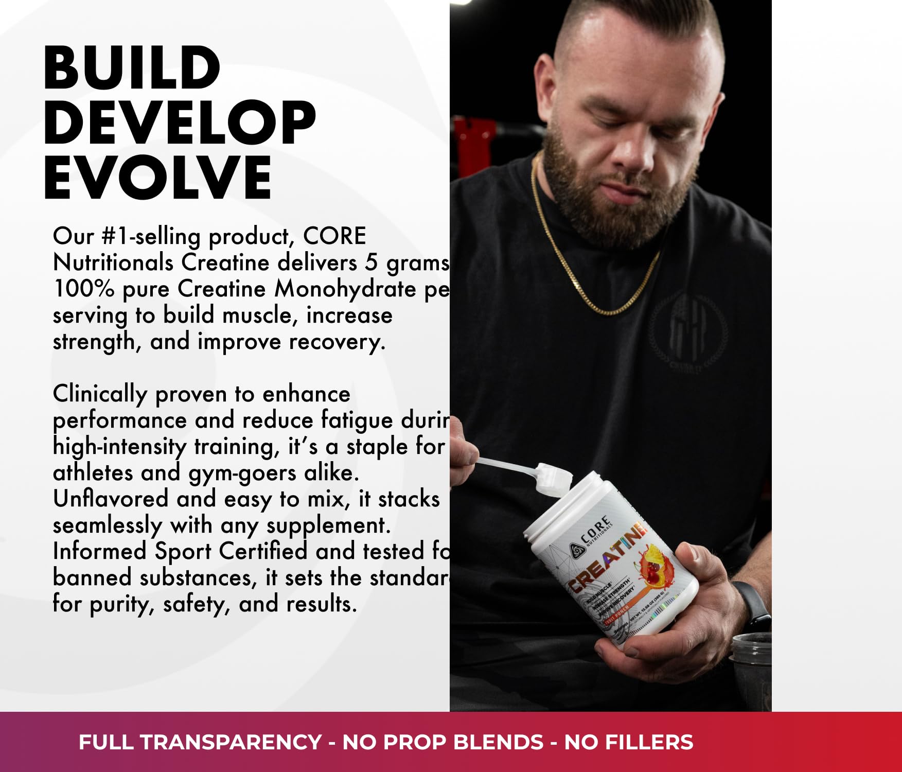 Core Nutritionals Creatine Monohydrate 400g back view with nutritional information