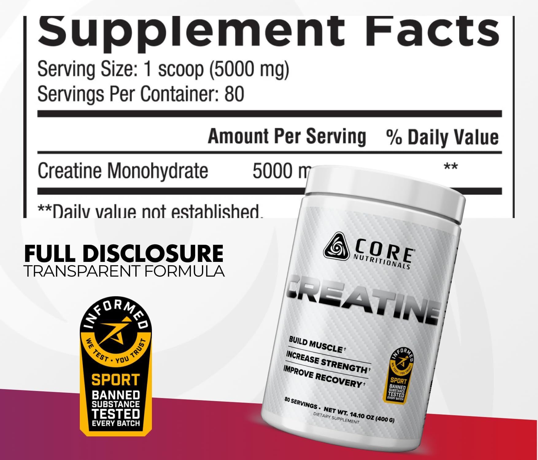 Core Nutritionals Creatine Monohydrate 400g side view