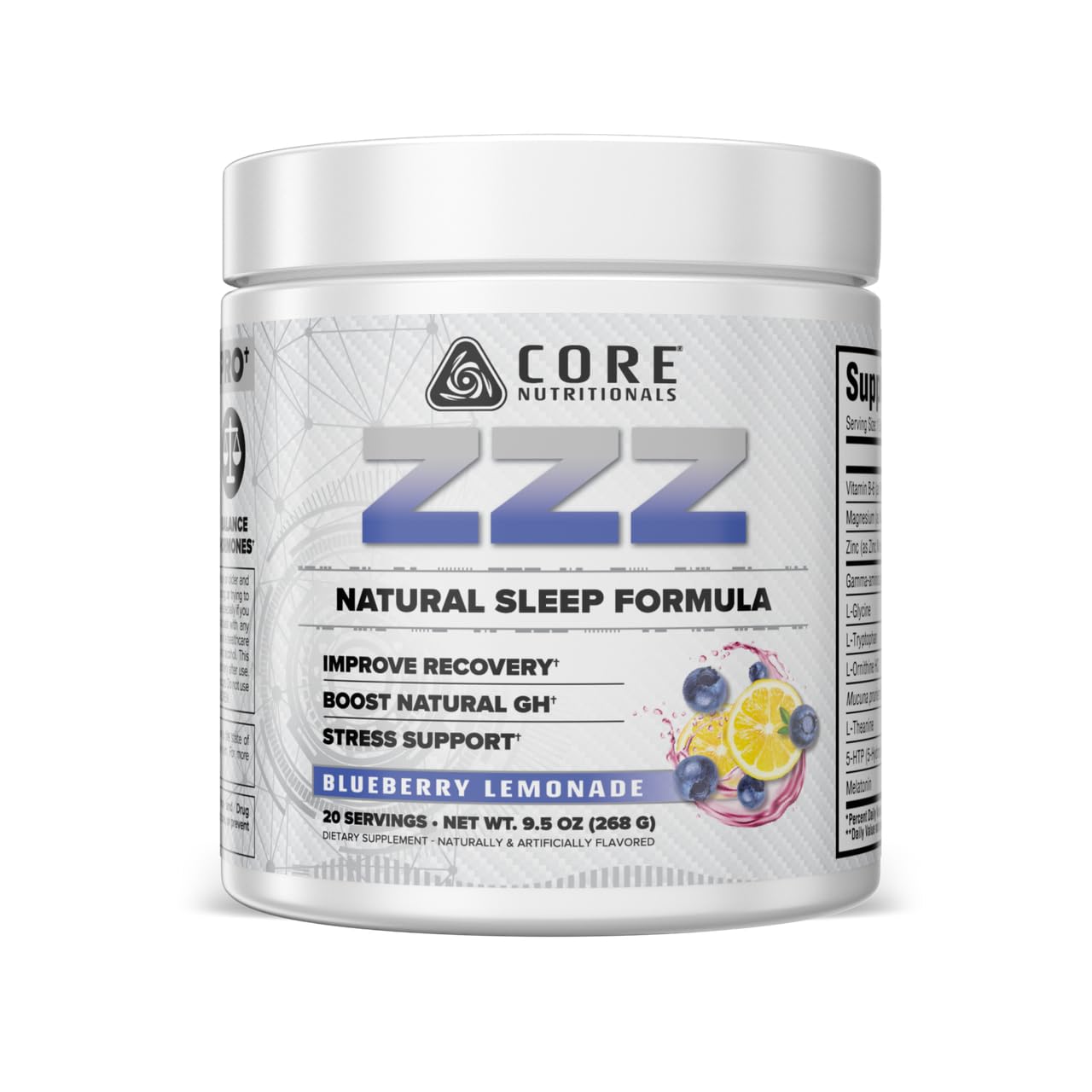 Core Nutritionals ZZZ Sleep Aid Blueberry Lemonade container front view