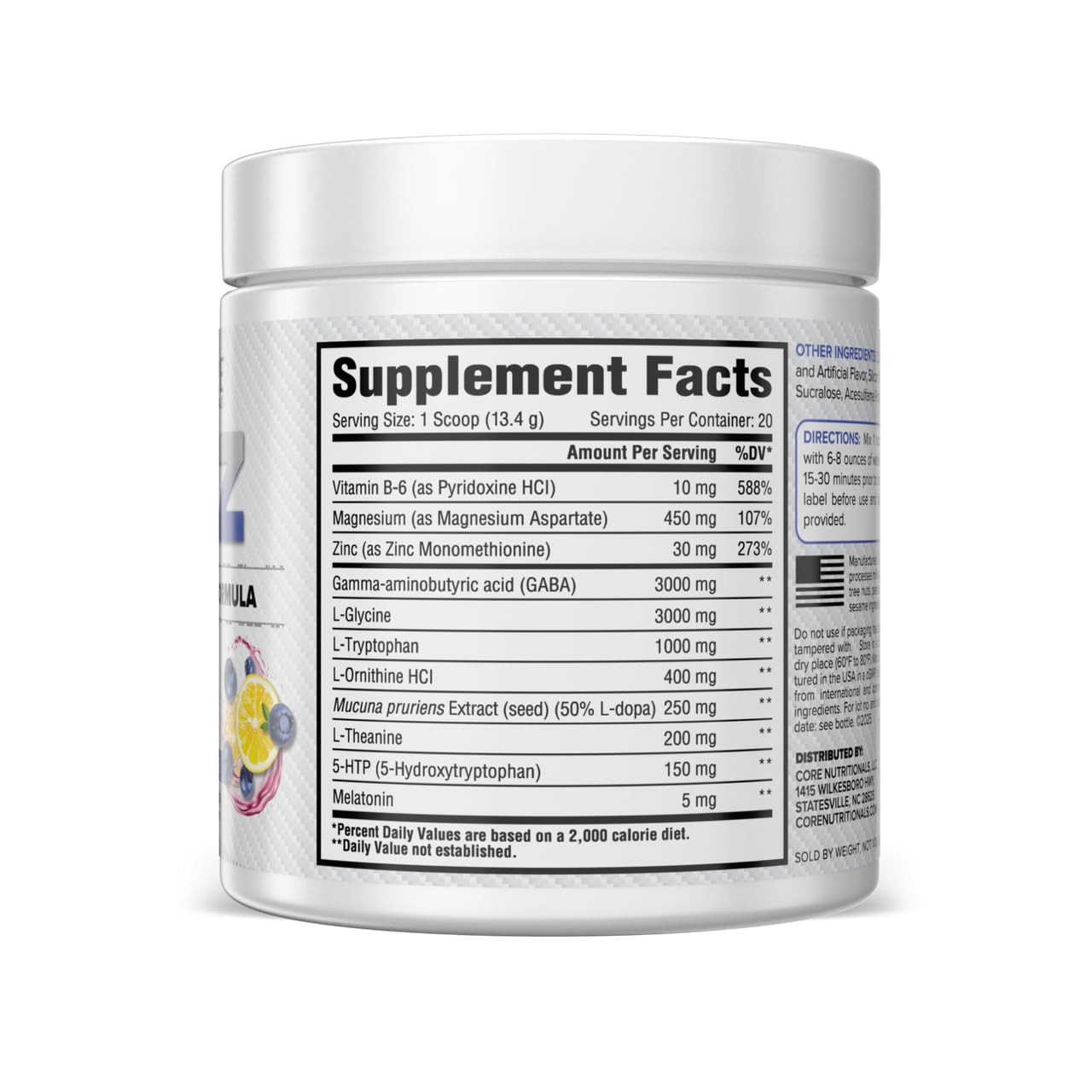 Core Nutritionals ZZZ Sleep Aid Blueberry Lemonade powder scoop