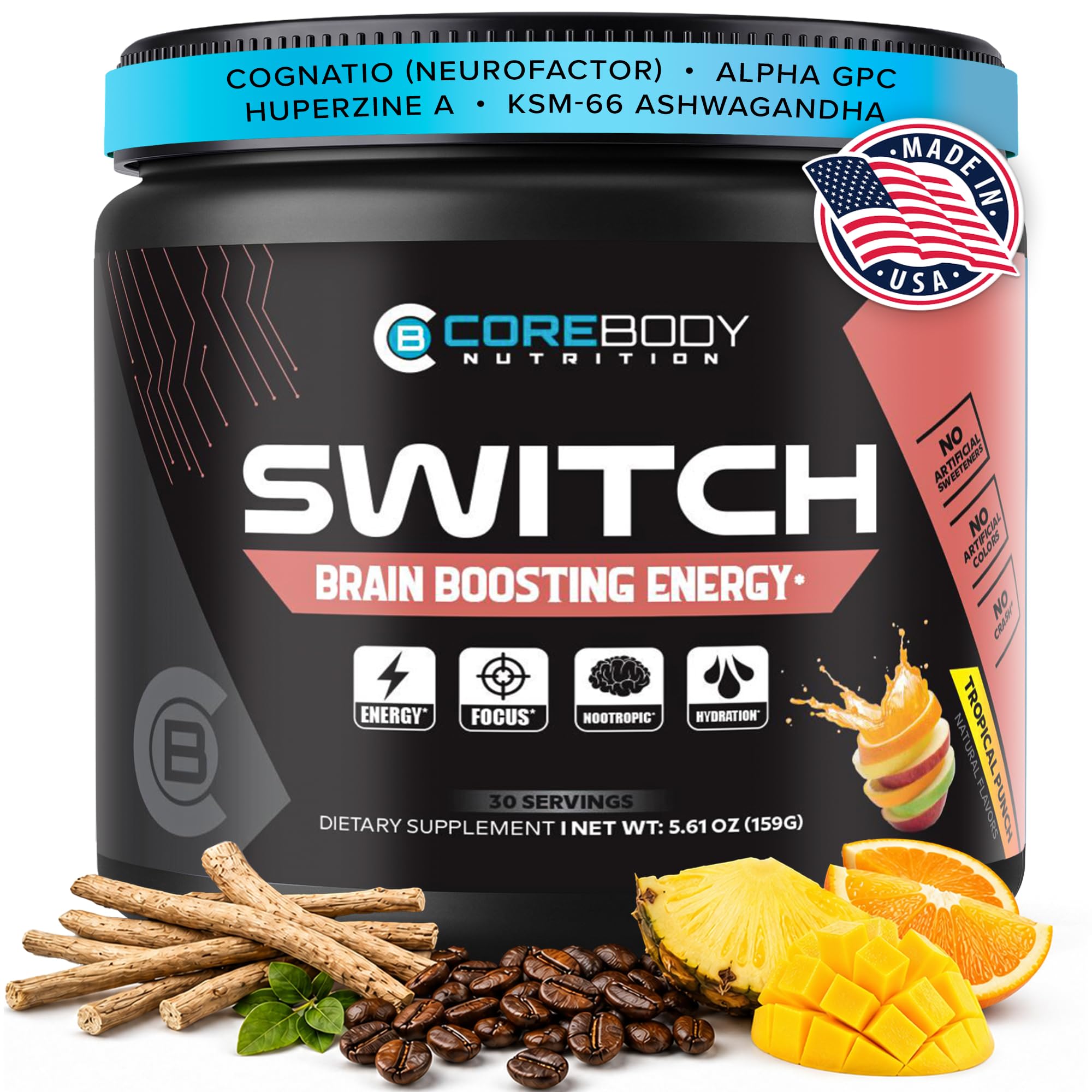 CoreBody Nutrition Switch Nootropic Powder front view 139g
