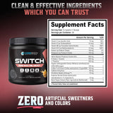 CoreBody Nutrition Switch Nootropic Powder on a desk with study materials