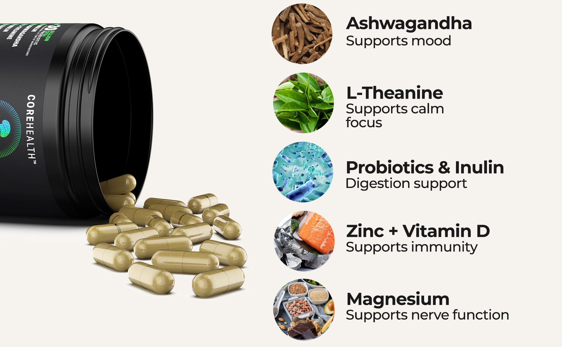 COREHEALTH Probiotic + Nootropic Blend 30 Billion CFU bottle with label