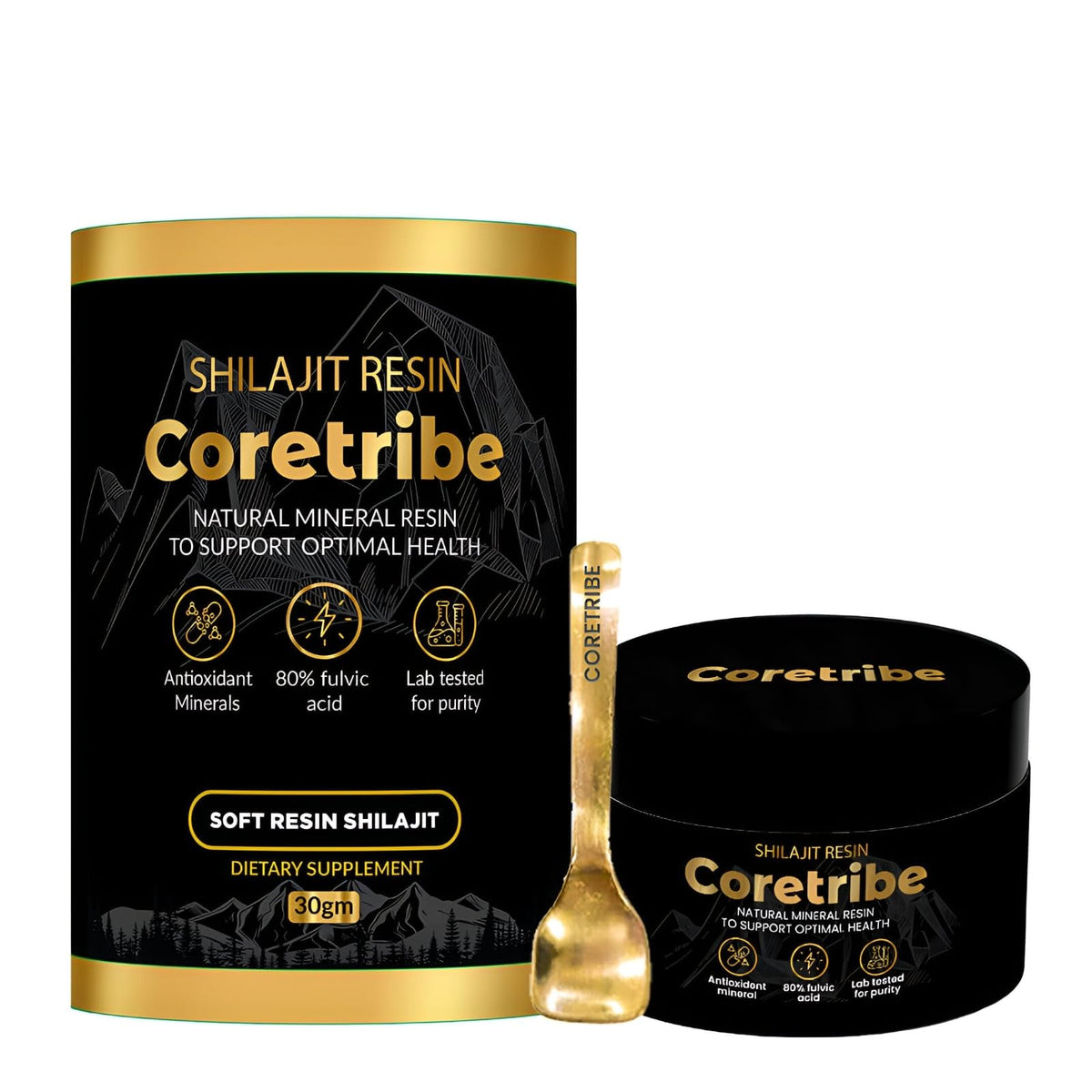 Coretribe Shilajit Resin 30g glass jar front view