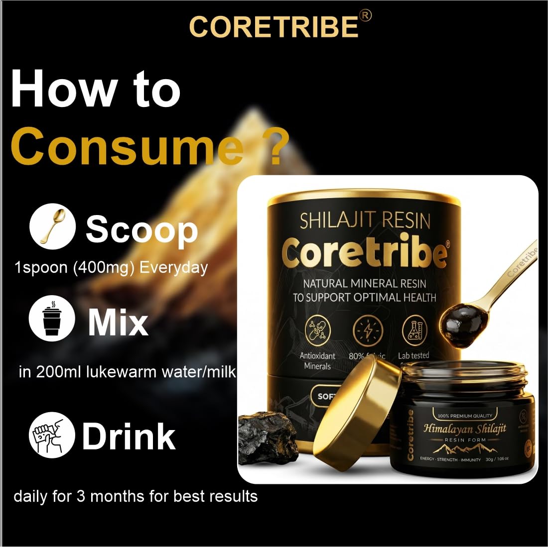 Coretribe Shilajit Resin 30g jar side view
