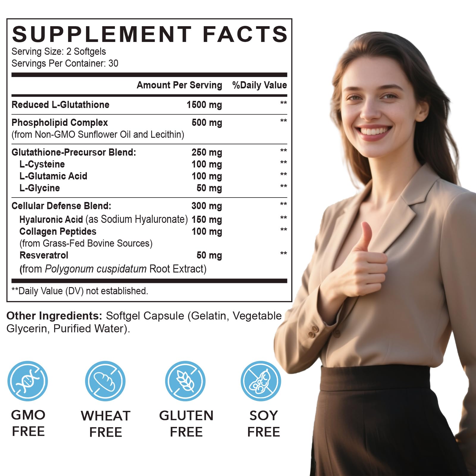 CORPORALIGHT Liposomal Glutathione Supplement back view with ingredients