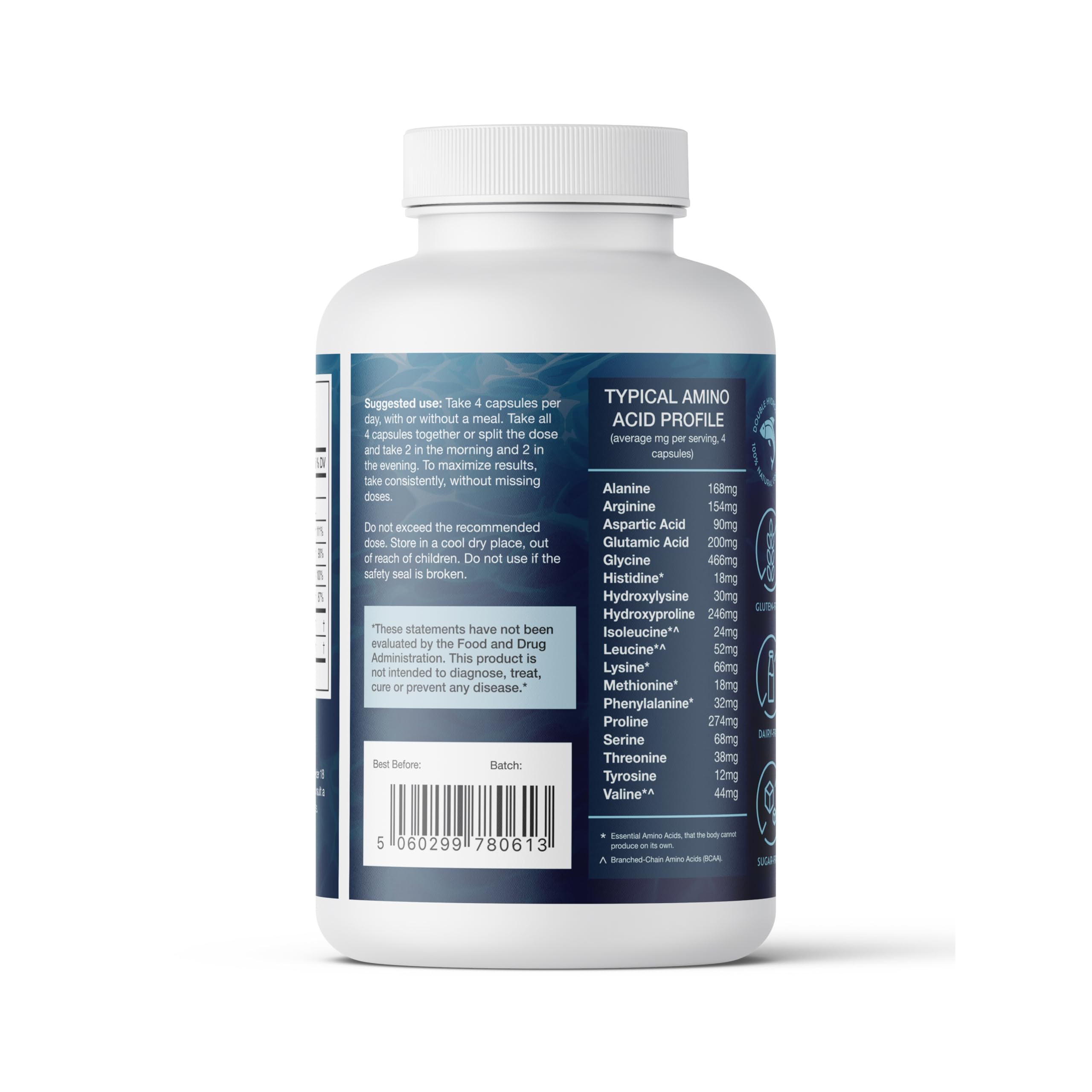 CORREXIKO Marine Collagen Capsules back view with ingredients list