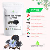 Cosmic Element Black Seed Oil Capsules with a glass of water