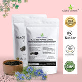Cosmic Element Black Seed Oil Capsules with a hand holding the bottle