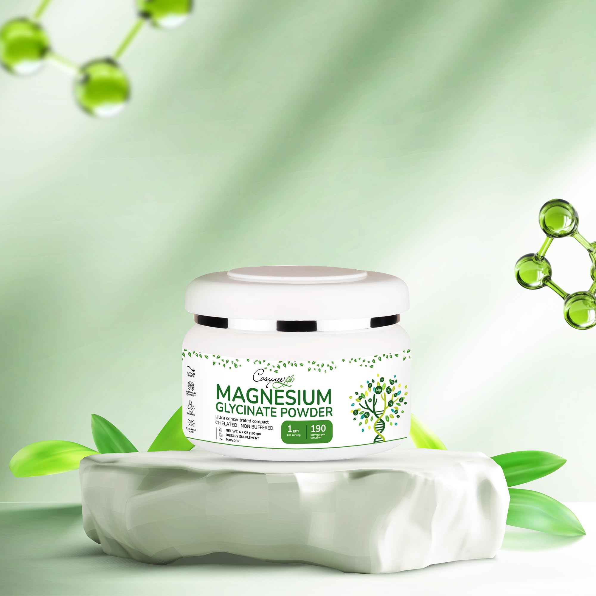 cosynee Magnesium Glycinate Powder 220mg displayed with other supplements
