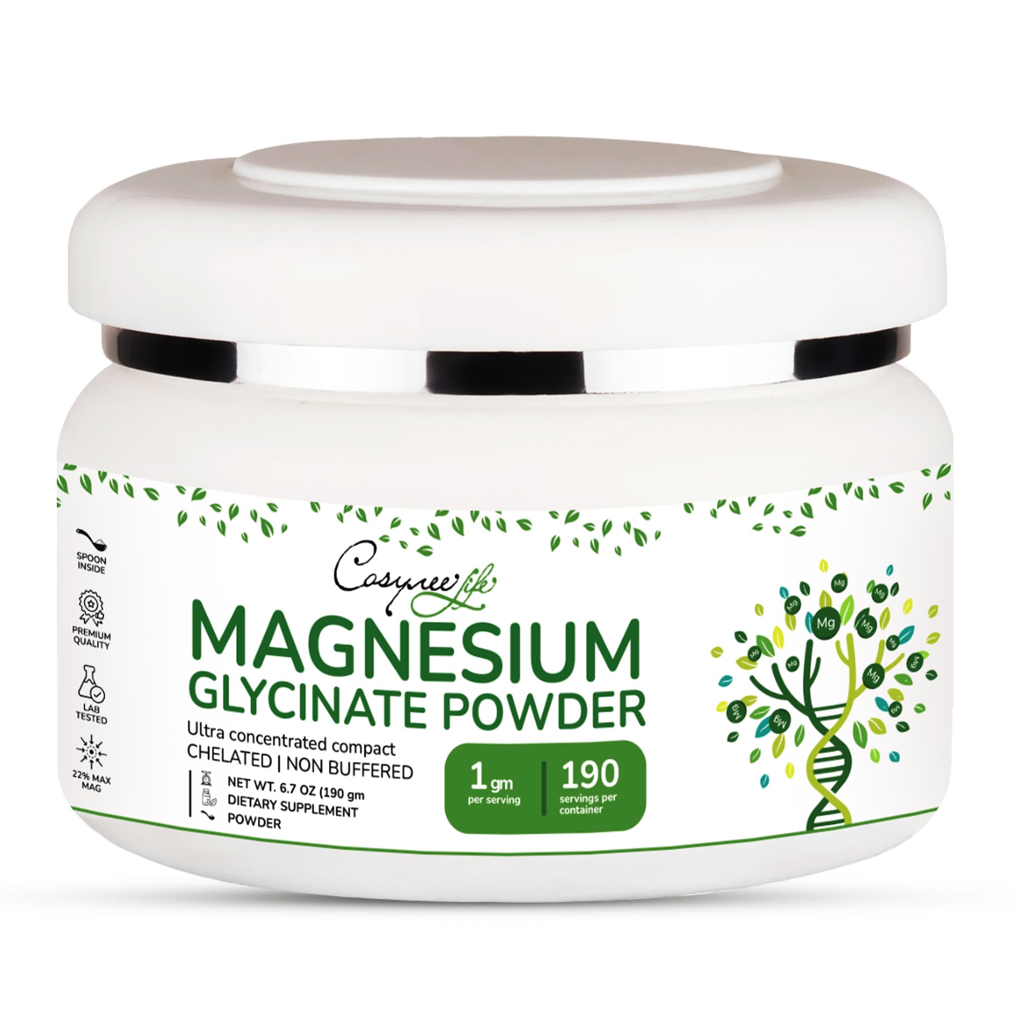 cosynee Magnesium Glycinate Powder 220mg front view with packaging