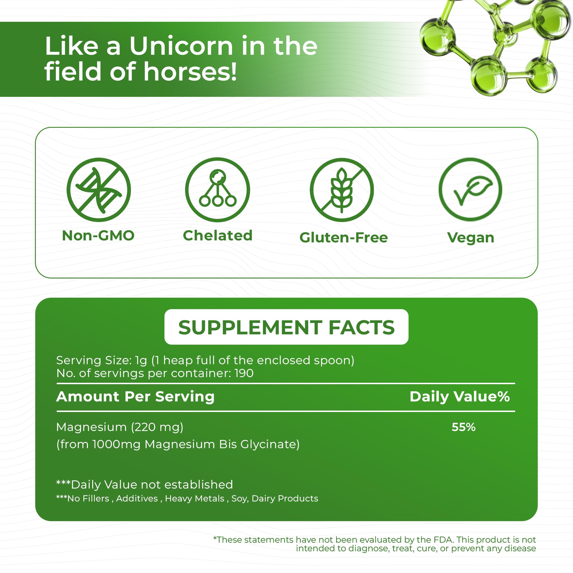 cosynee Magnesium Glycinate Powder 220mg nutritional information on back