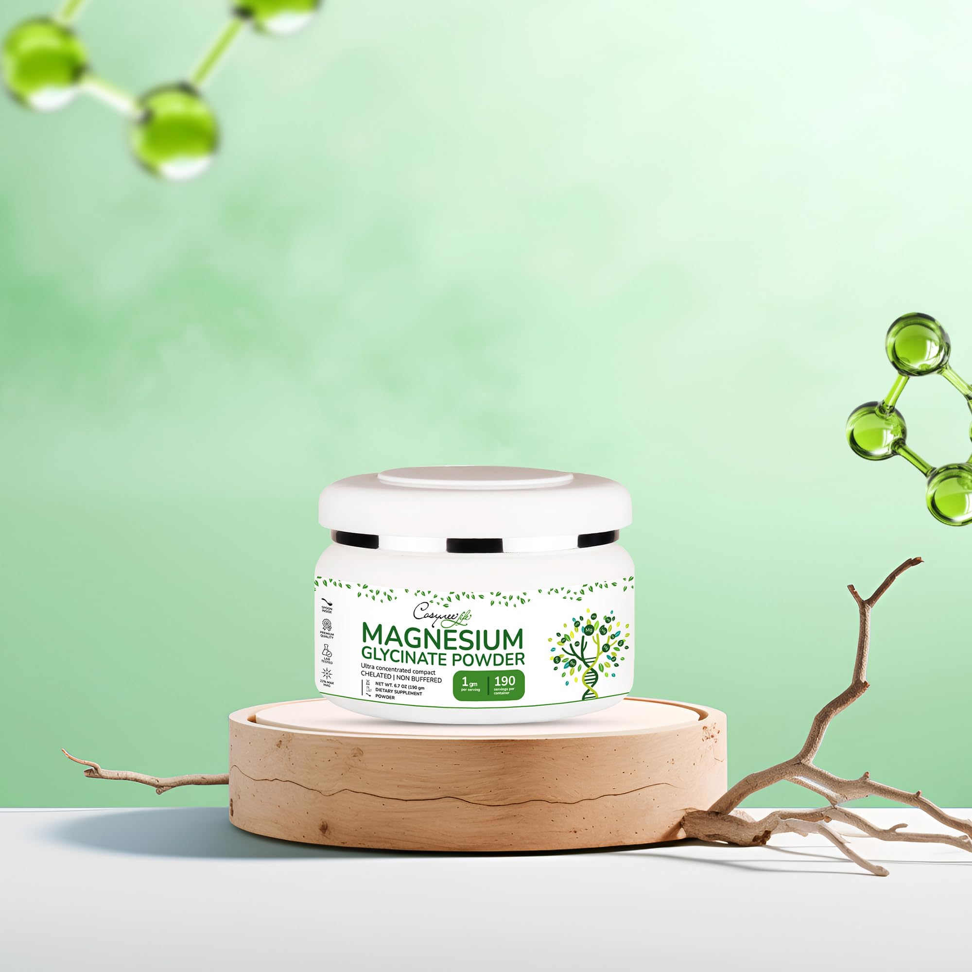 cosynee Magnesium Glycinate Powder 220mg with measuring scoop
