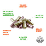 Country Farms Fruits and Veggies Capsules on a wooden table