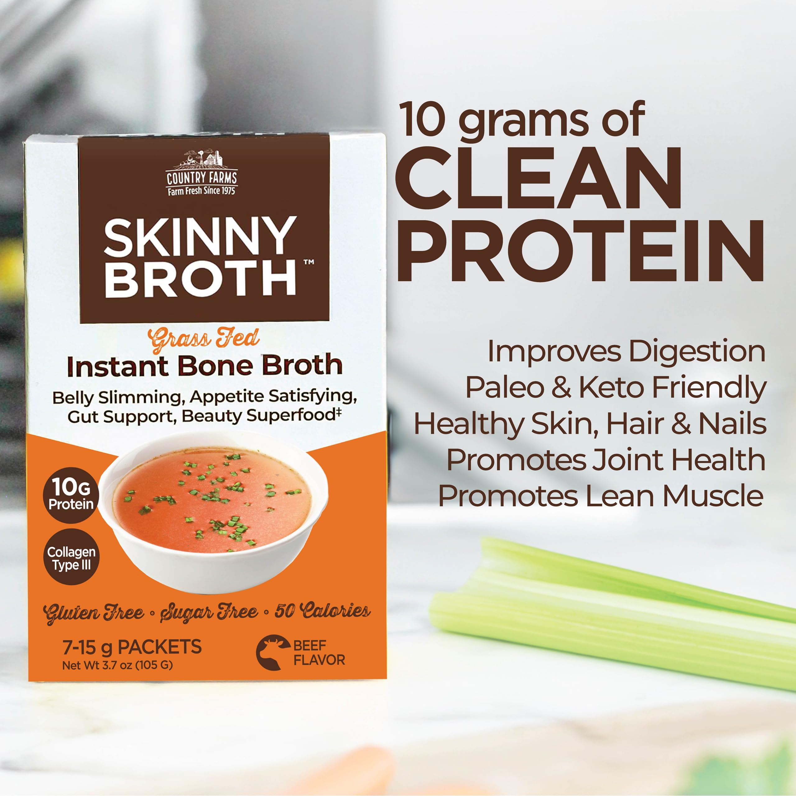 Country Farms Skinny Broth 7 Day Plan Beef Flavor prepared in a cup