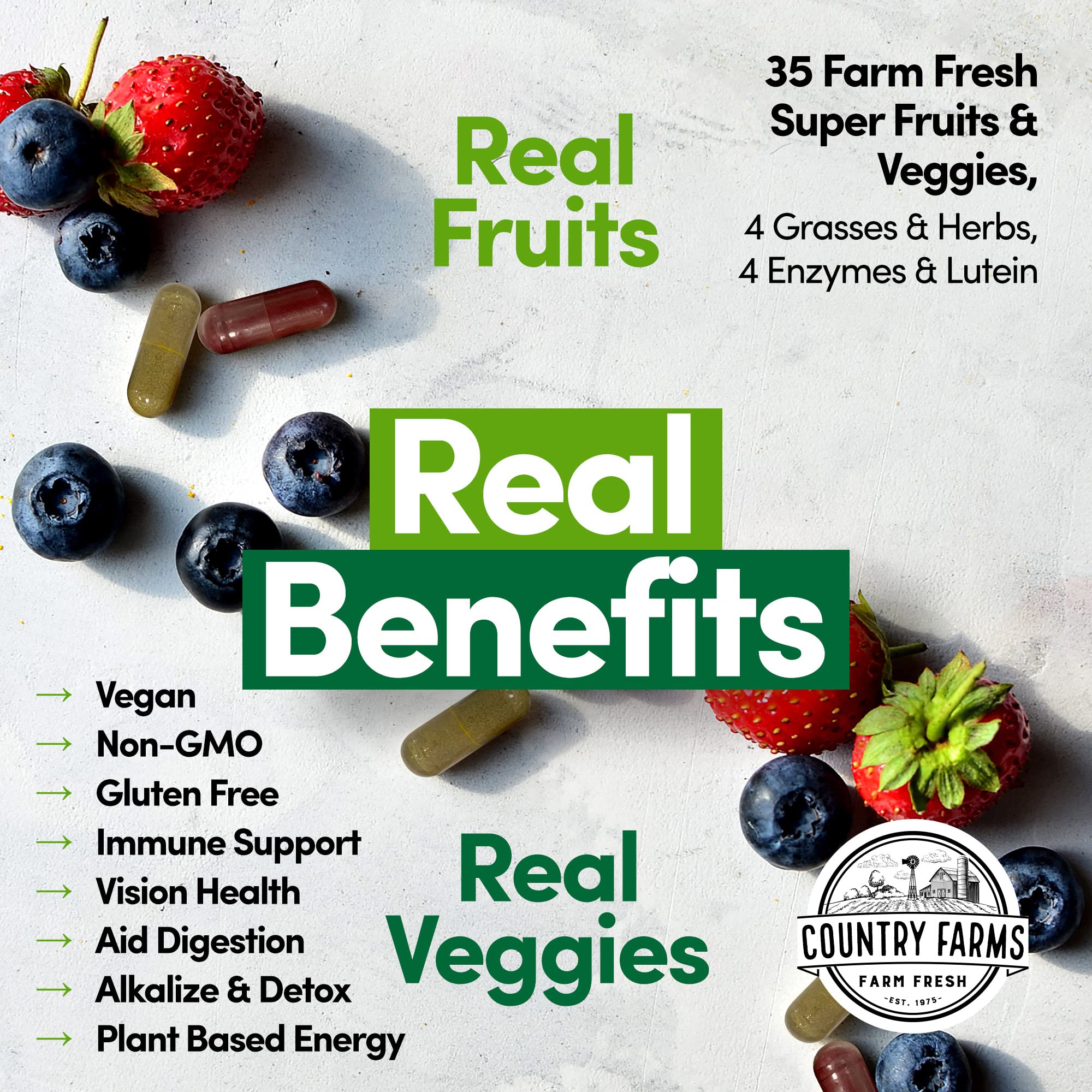 Country Farms Super Fruits and Veggies Capsules bottle back view