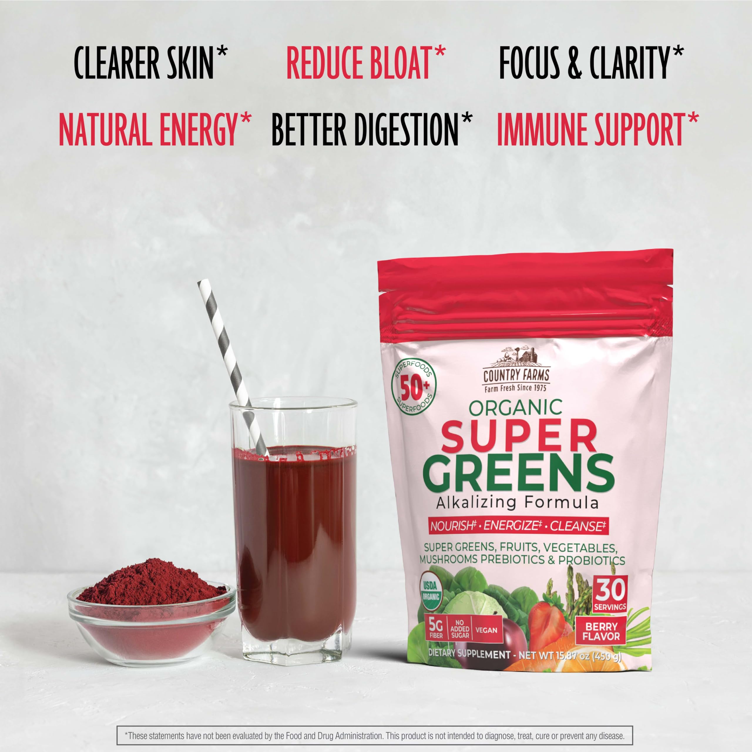 Country Farms Super Greens Berry supplement ingredients list