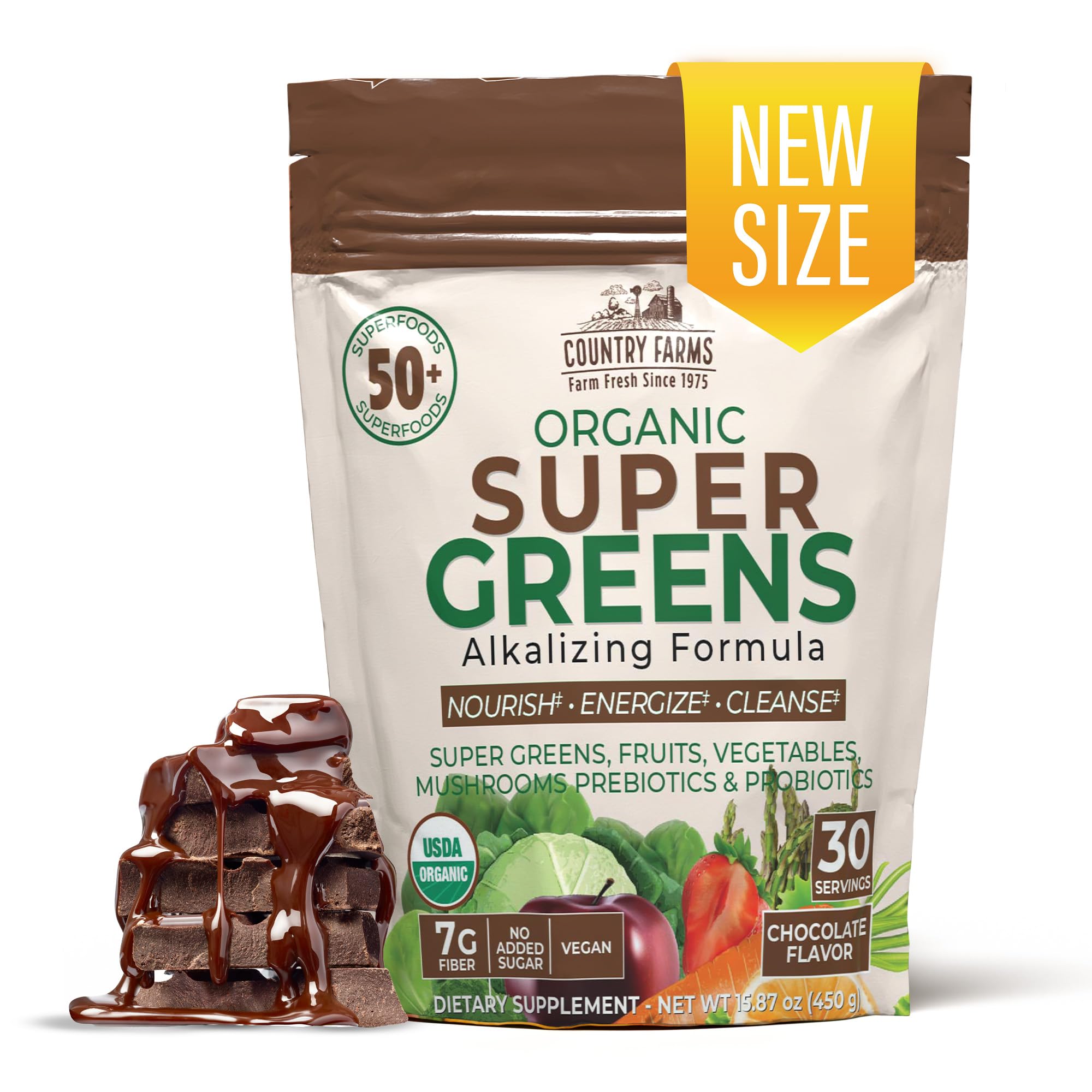 Country Farms Super Greens Chocolate 30 servings front view