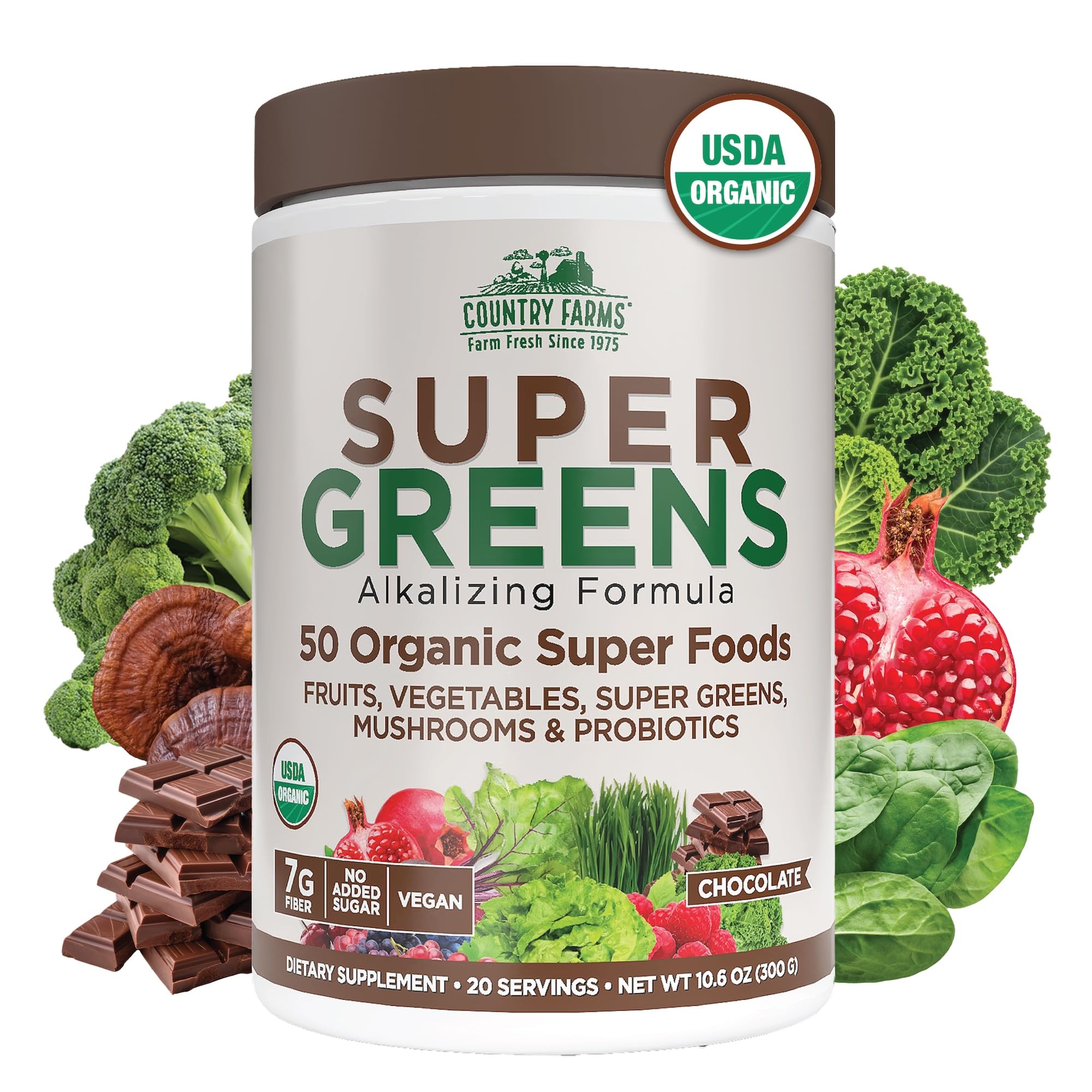 Country Farms Super Greens Chocolate Drink Mix front view