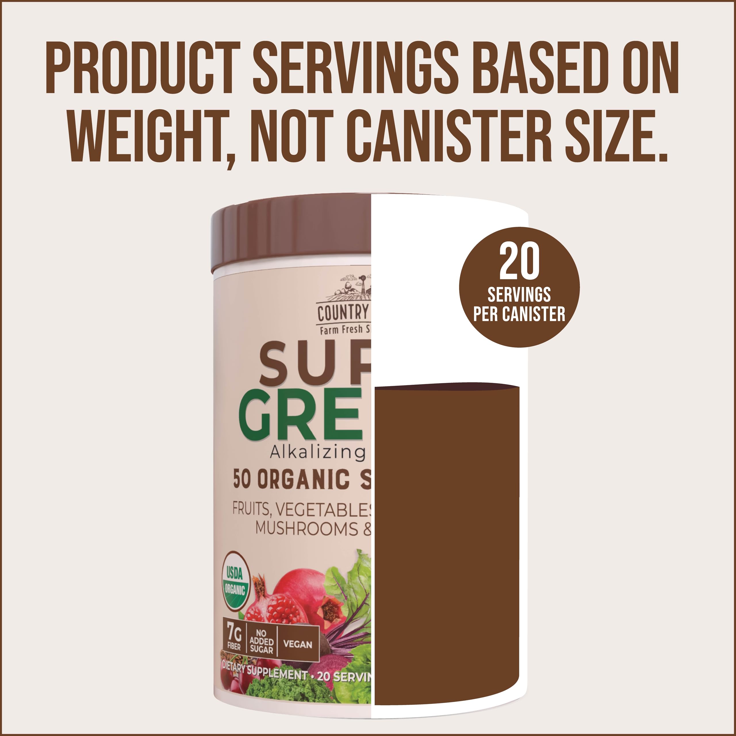Country Farms Super Greens Chocolate Drink Mix on kitchen counter