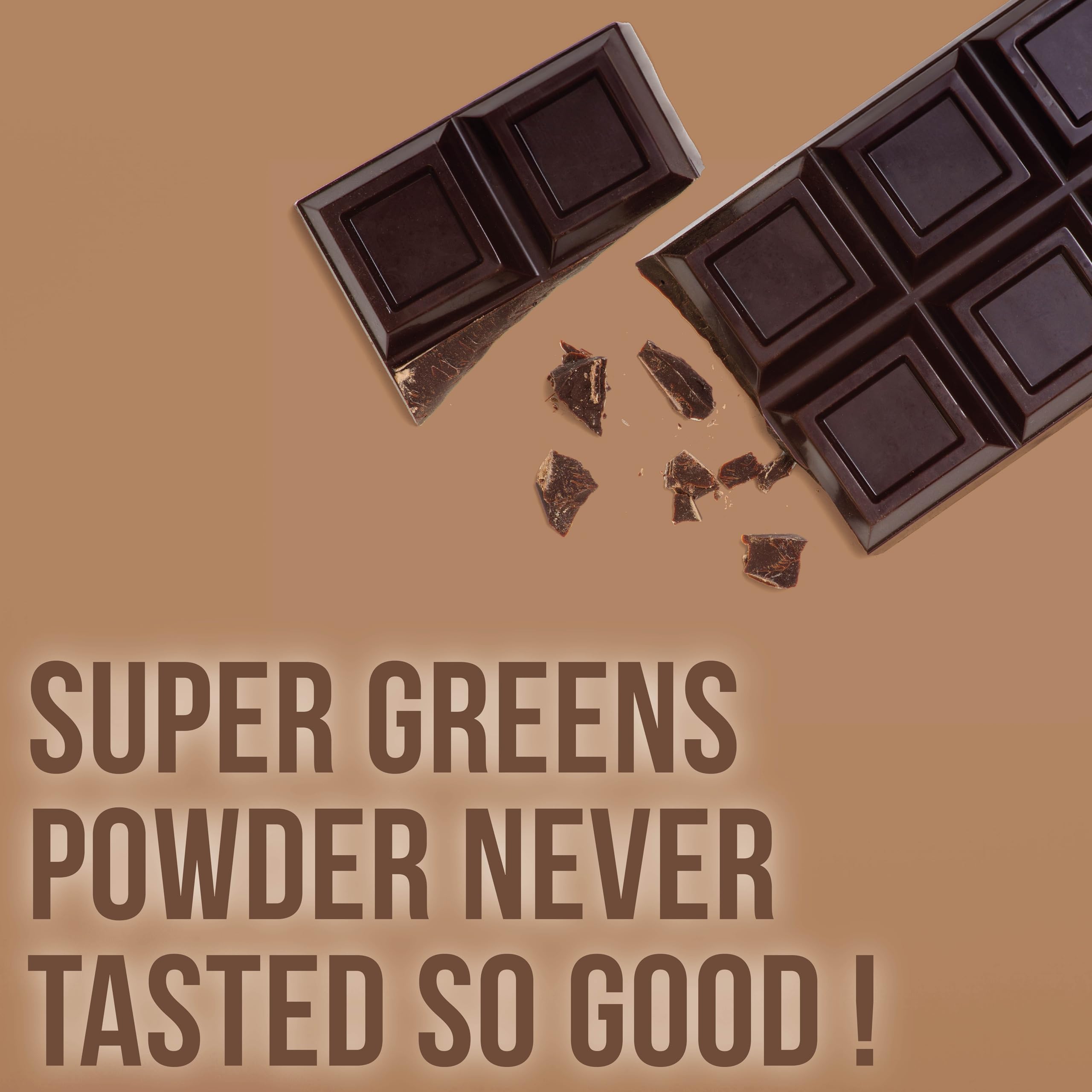 Country Farms Super Greens Chocolate in a glass with water