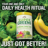 Country Farms Super Greens Drink Mix 590g alongside fresh fruits and vegetables