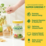 Country Farms Super Greens Drink Mix 590g in a glass with water