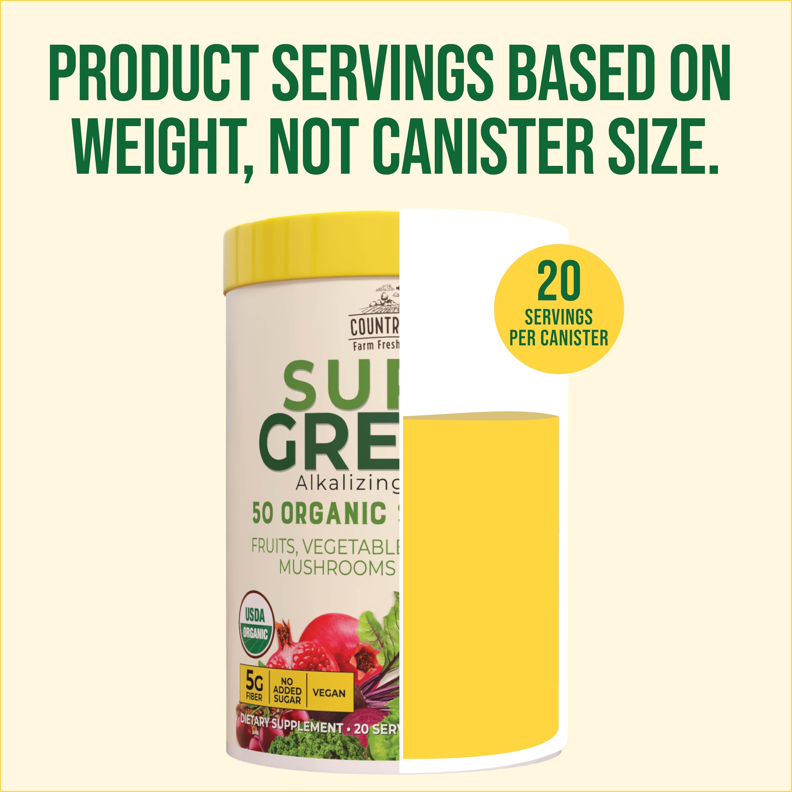 Country Farms Super Greens Drink Mix 590g label close-up