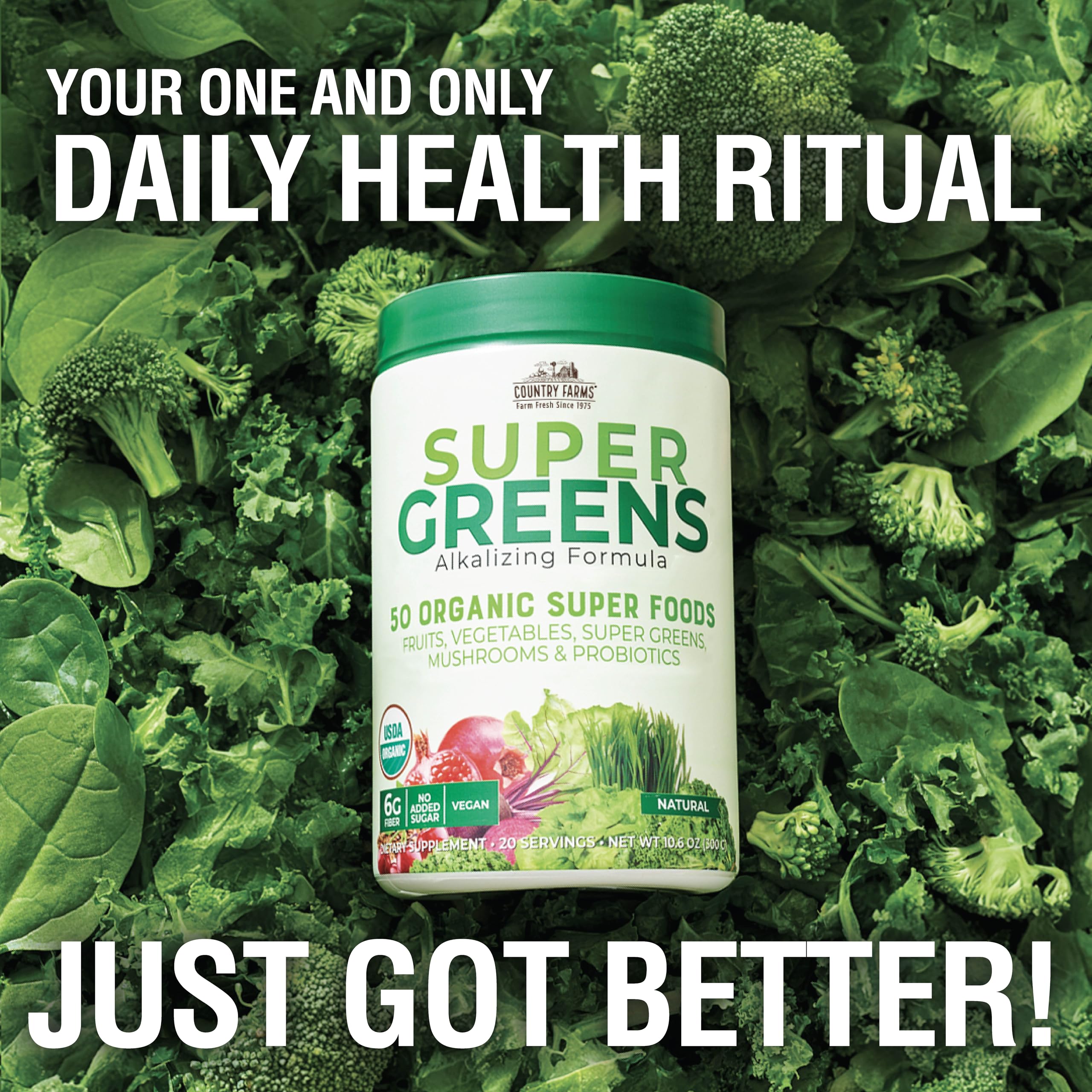 Country Farms Super Greens Drink Mix in a glass