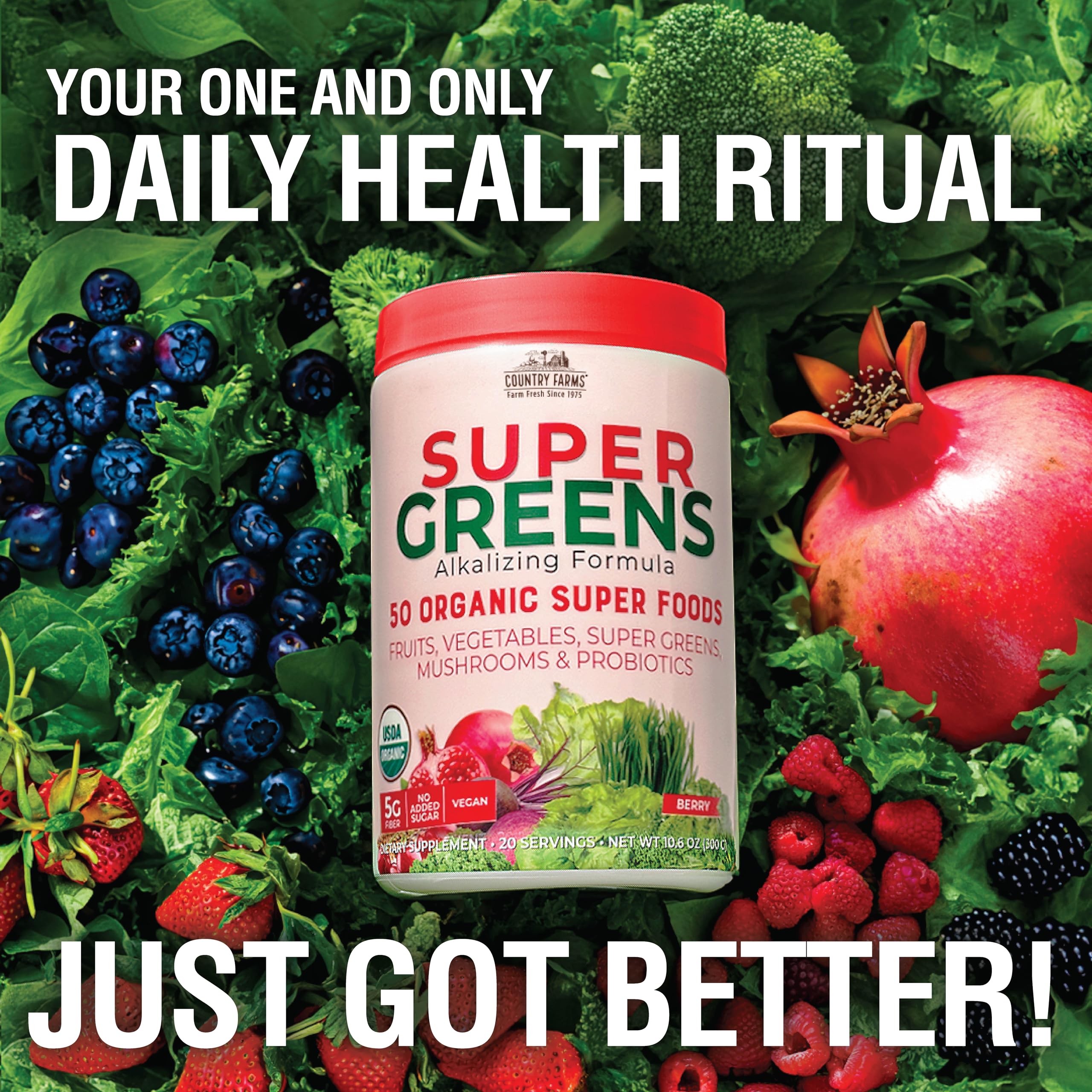 Country Farms Super Greens Organic Drink Mix scoop with powder