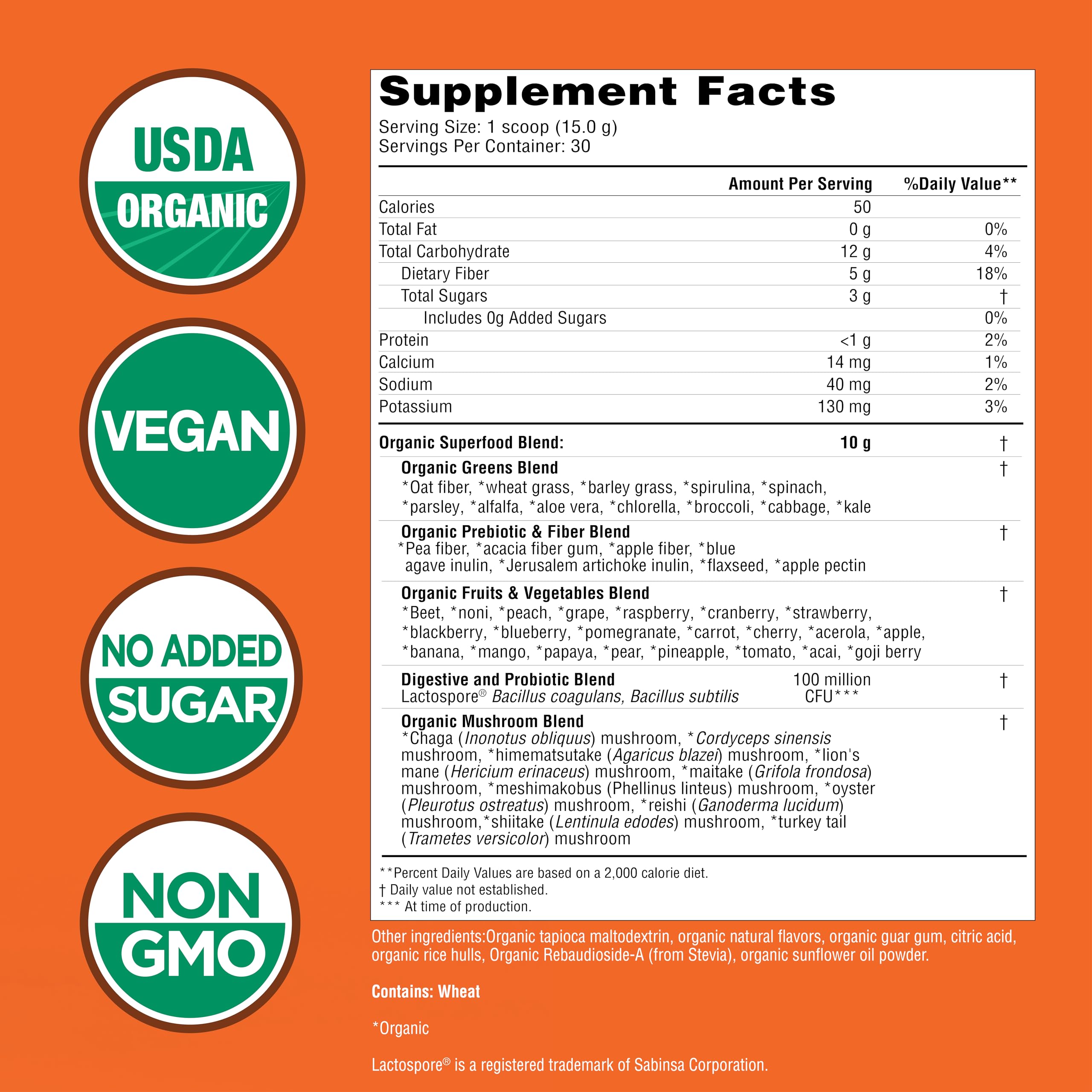 Country Farms Super Greens Pineapple-Mango nutritional information on back