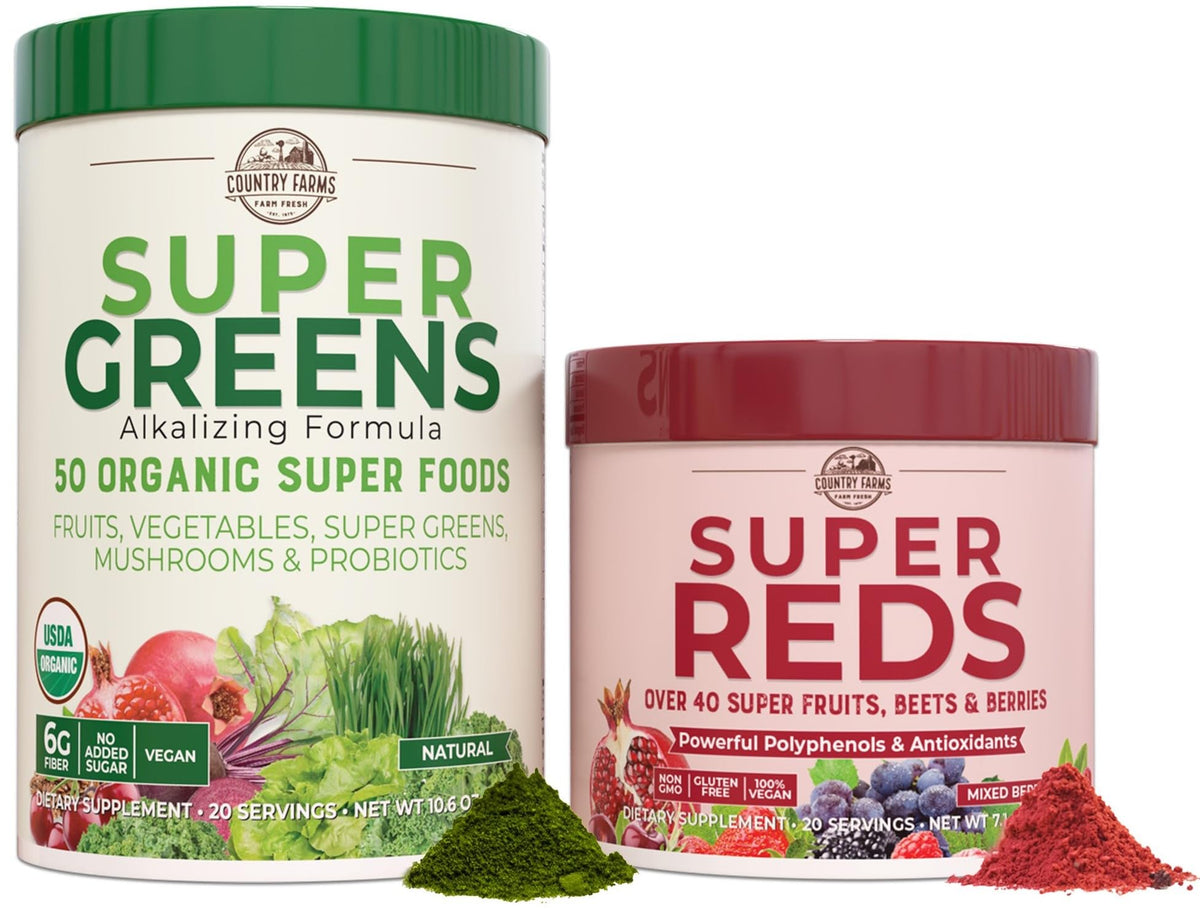 Country Farms Super Greens + Super Reds Essential Pack front view